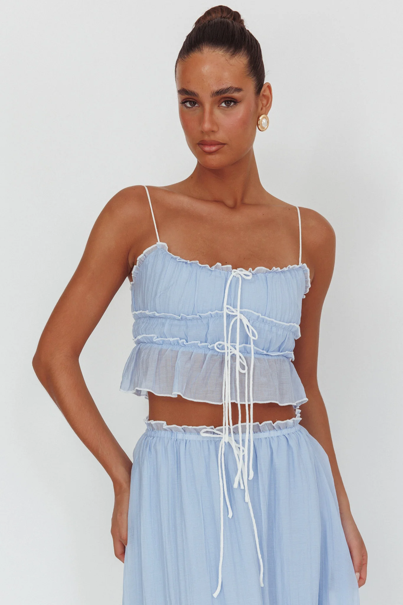 Maidens Tie Detail Overlock Top Cloud Blue