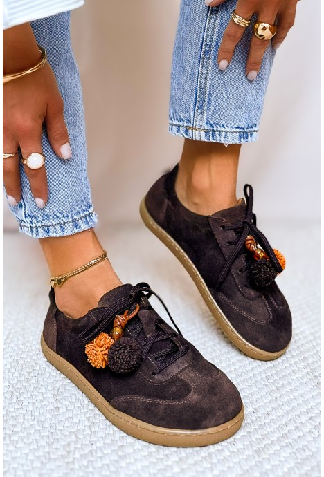 Czekoladowe zamszowe trampki barefoot Kinga