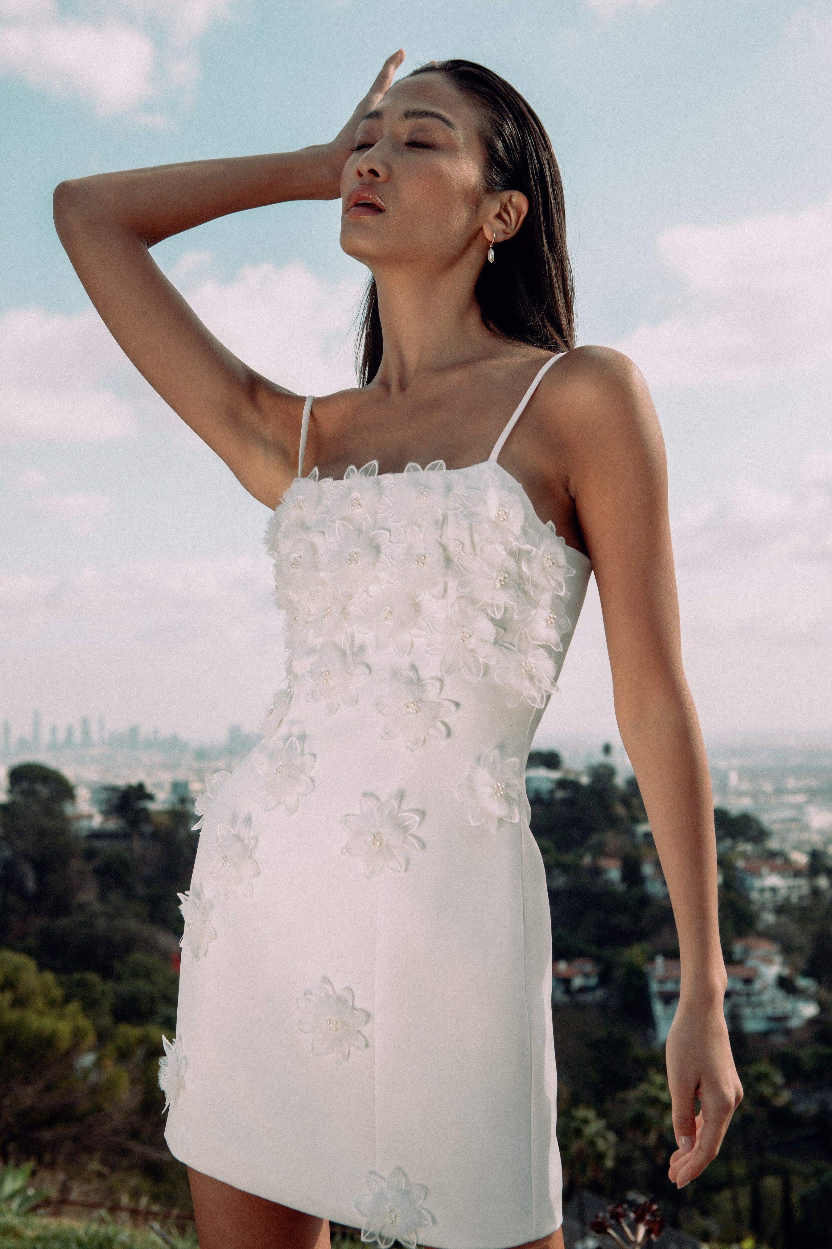 Sutton 3D Floral Mini Dress in White