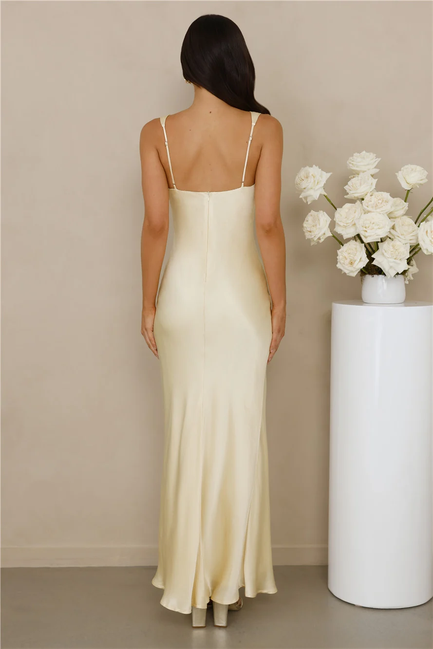 The Isabeau Satin Maxi Dress Yellow