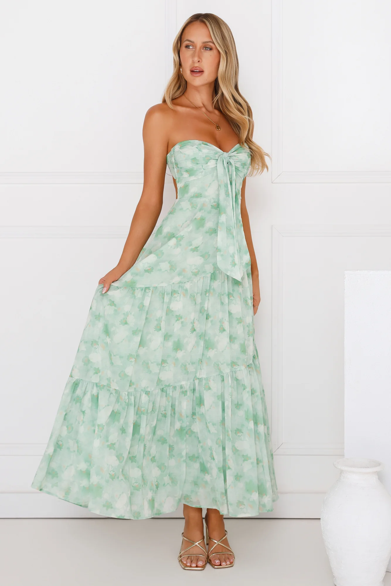 Meadow Whispers Strapless Maxi Dress Green