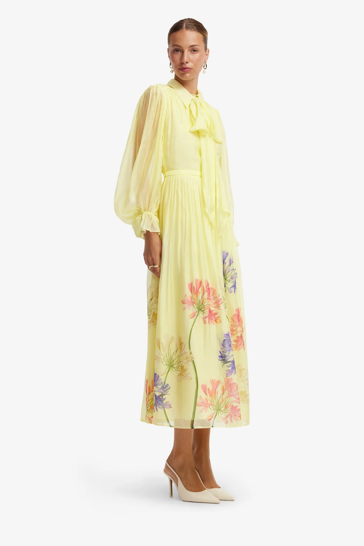 Cassie Tie Neck Midi Dress - Agapanthus Print