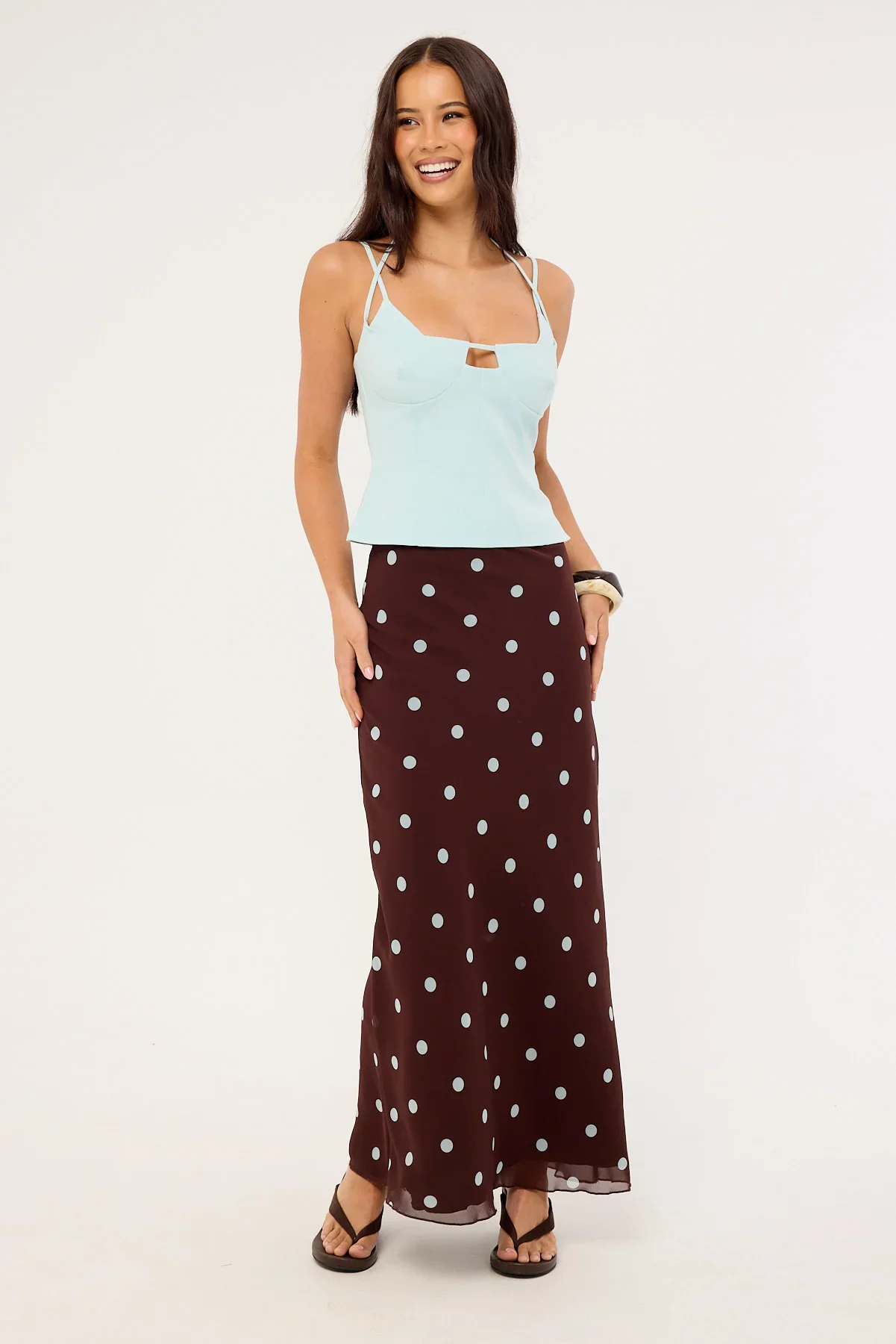 Perfect Stranger Naya Polka Maxi Skirt Blue/Brown Polka