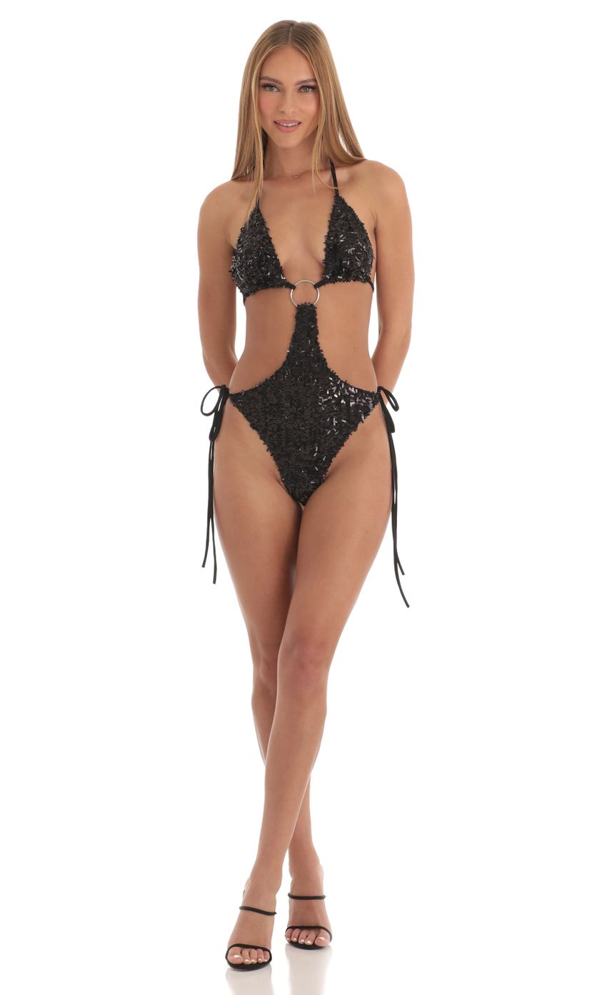 Sequin O-Ring Monokini in Black