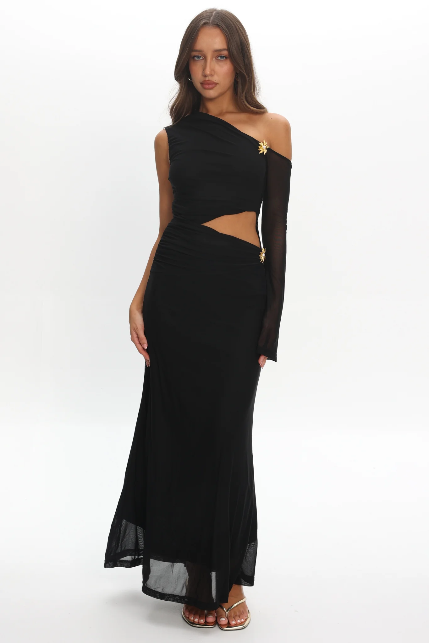 Prima One Shoulder Cut-Out Maxi Dress Black