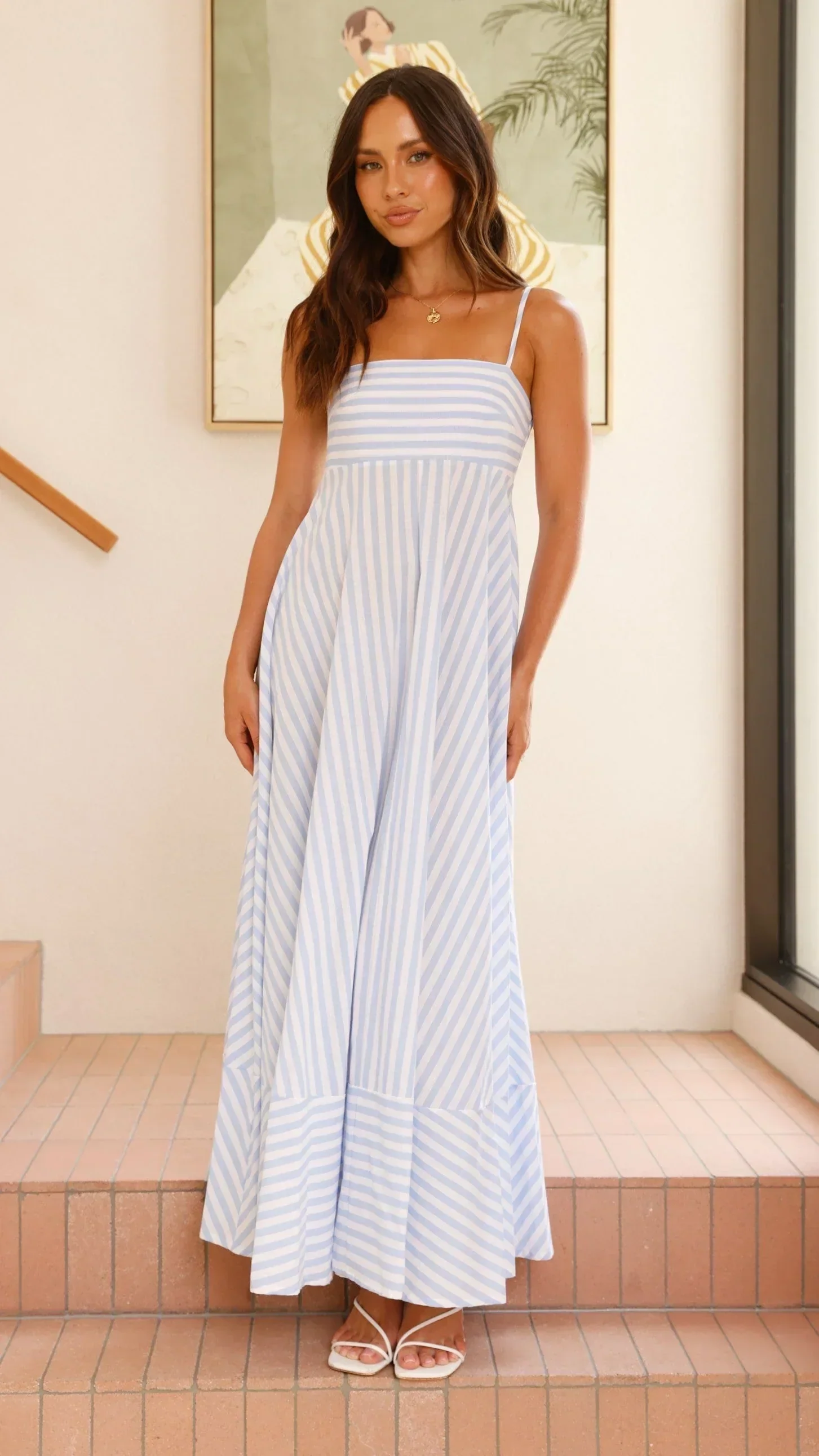 Kaethe Maxi Dress - Baby Blue Stripe
