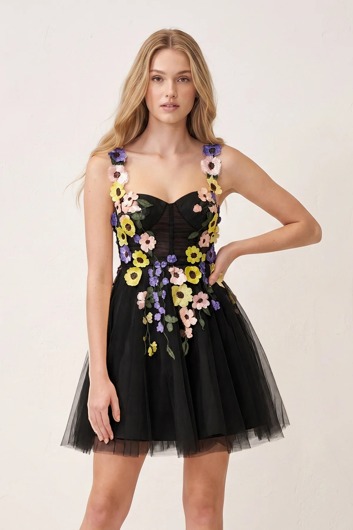 3D Flower Tulle Short Length Prom Dresses