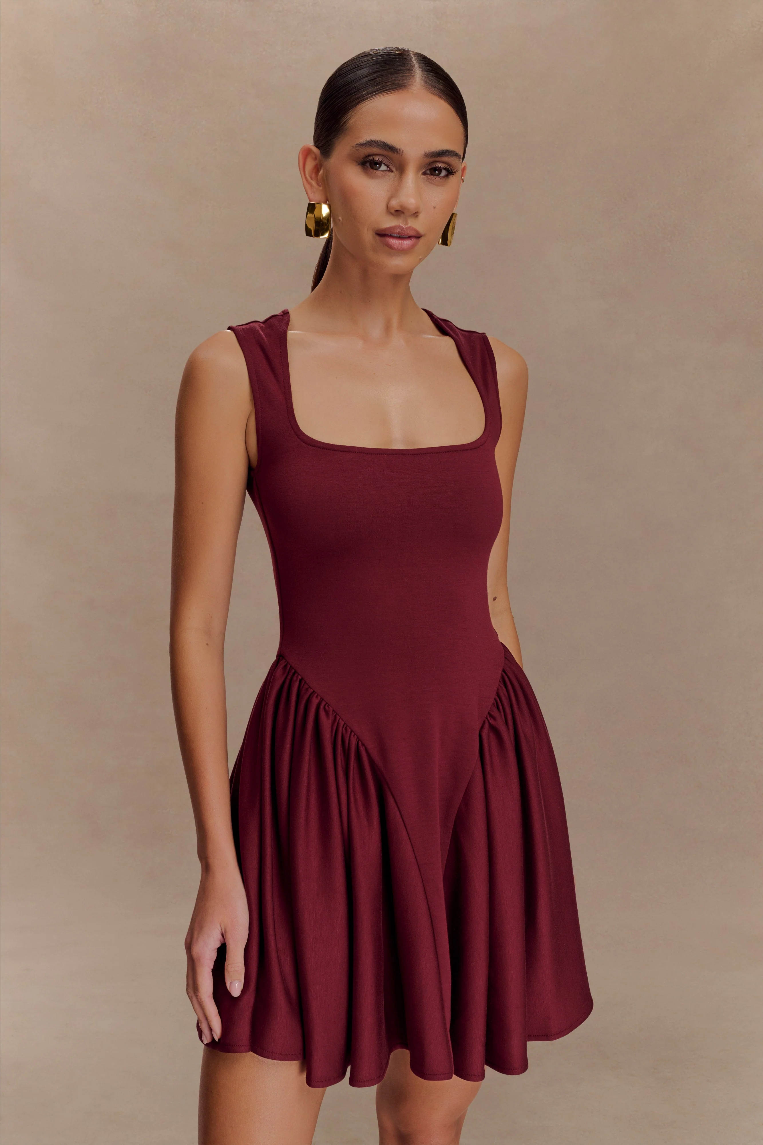 Sharon Scuba Jersey Mini Dress - Wine