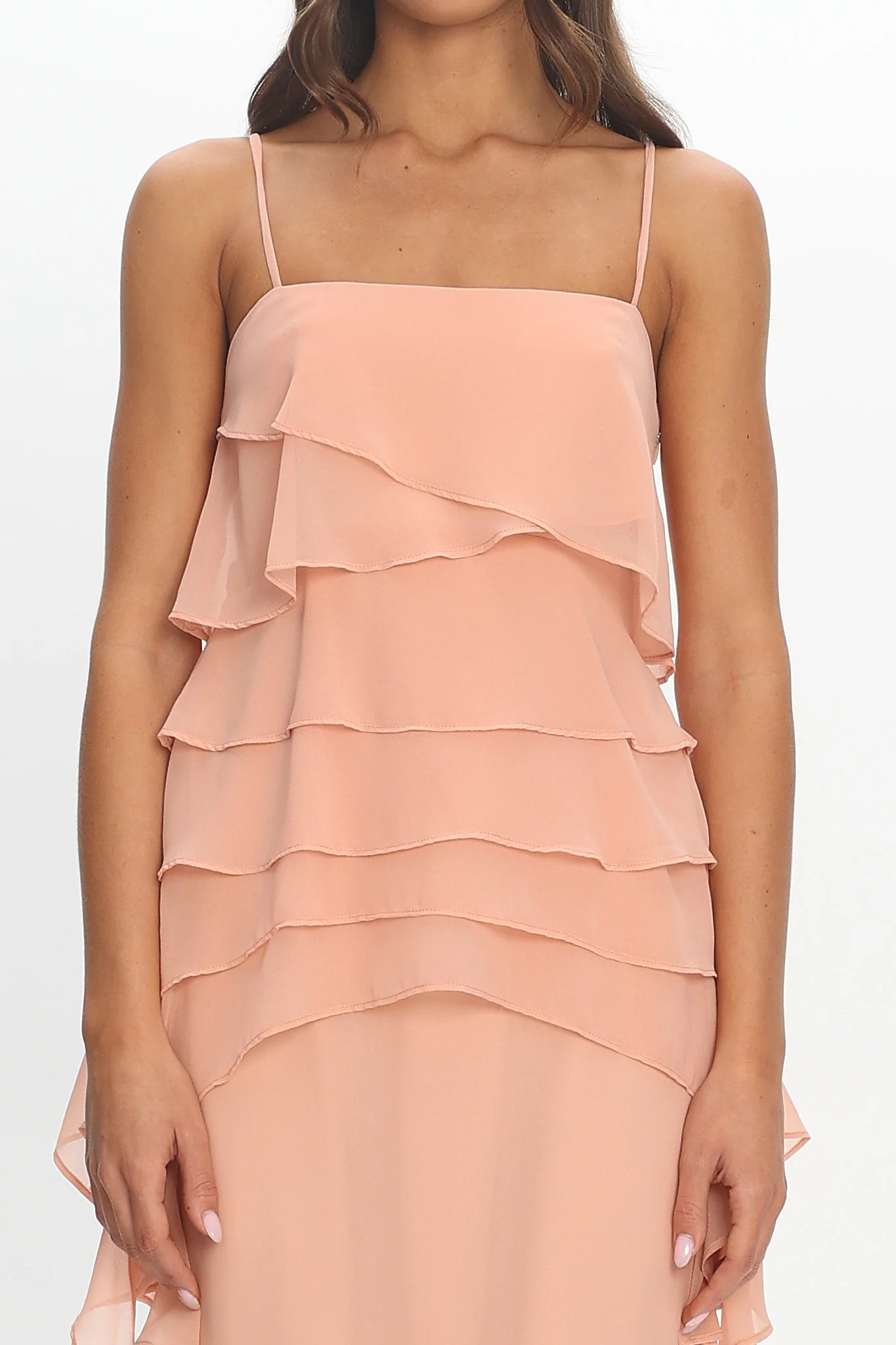 Olita Tiered Ruffle Slip Maxi Dress Apricot - luluinthesky