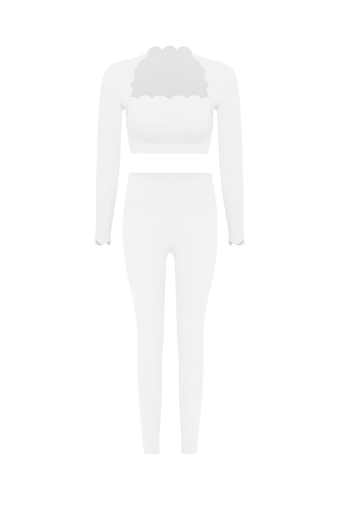 Scallop Cropped Long Sleeve Top & V-waist Yoga Legging