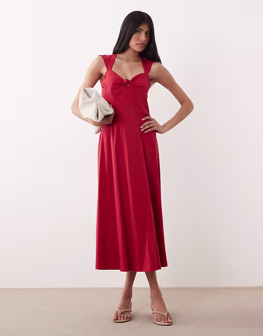 Mango cotton rich sweetheart neck sleeveless maxi dress in red