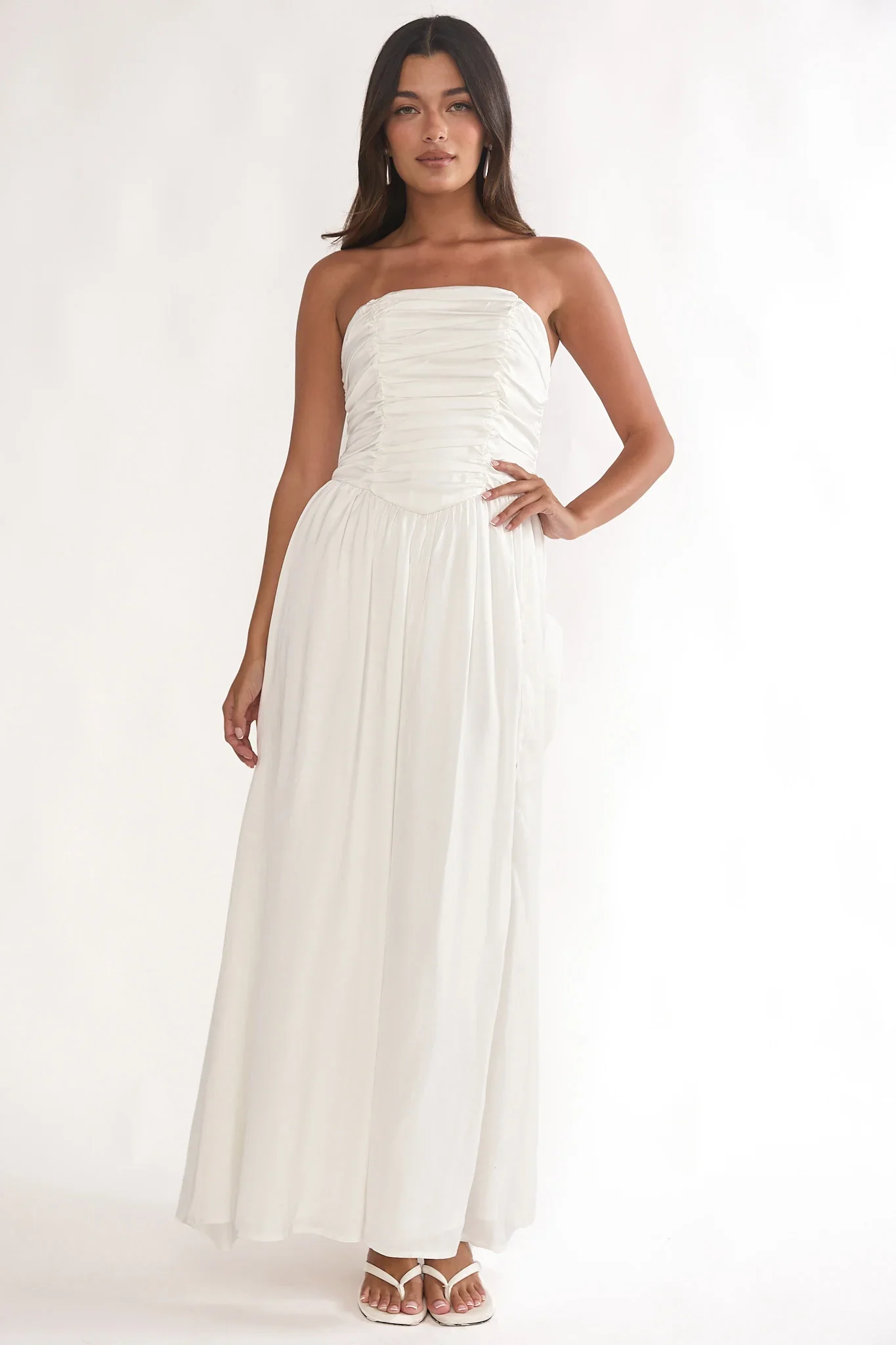Adalynne Strapless Bow Back Maxi Dress White