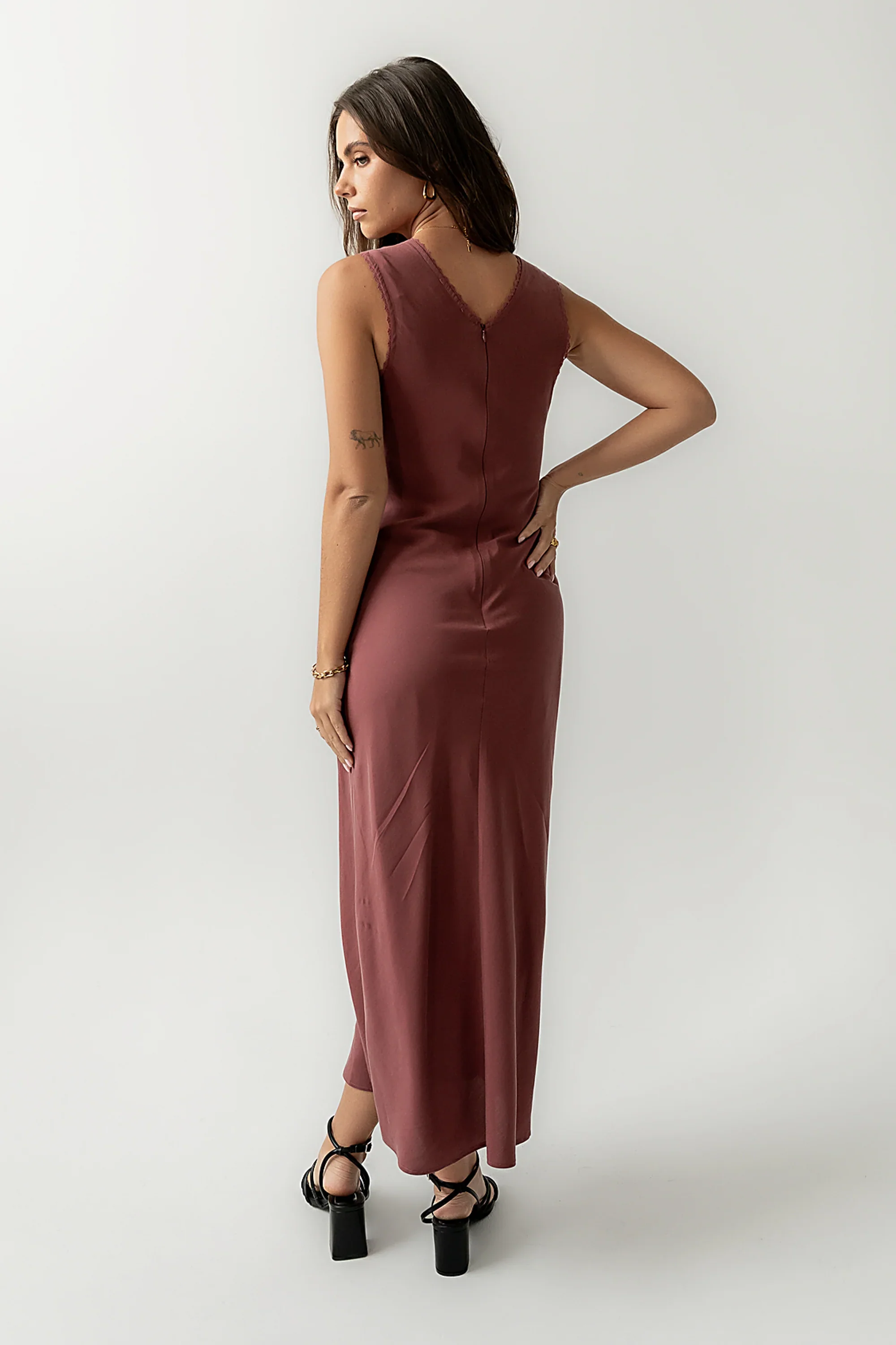 Hailey Lace Trim Maxi Dress in Marsala