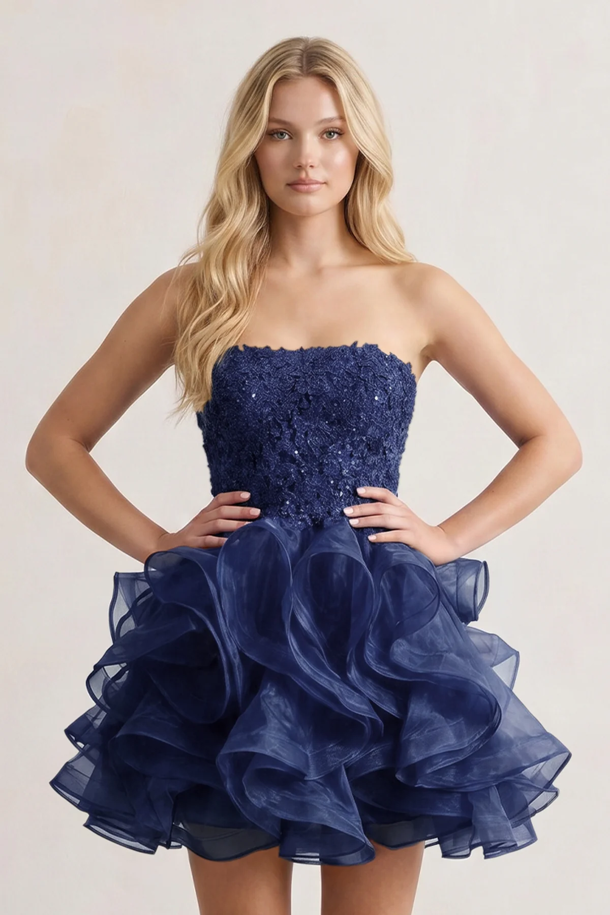 A-line Lace Appliques Organza Short Homecoming Dress