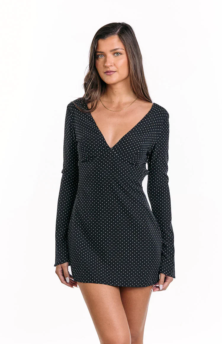 Winston Black Polka Dot Long Sleeve Mini Dress