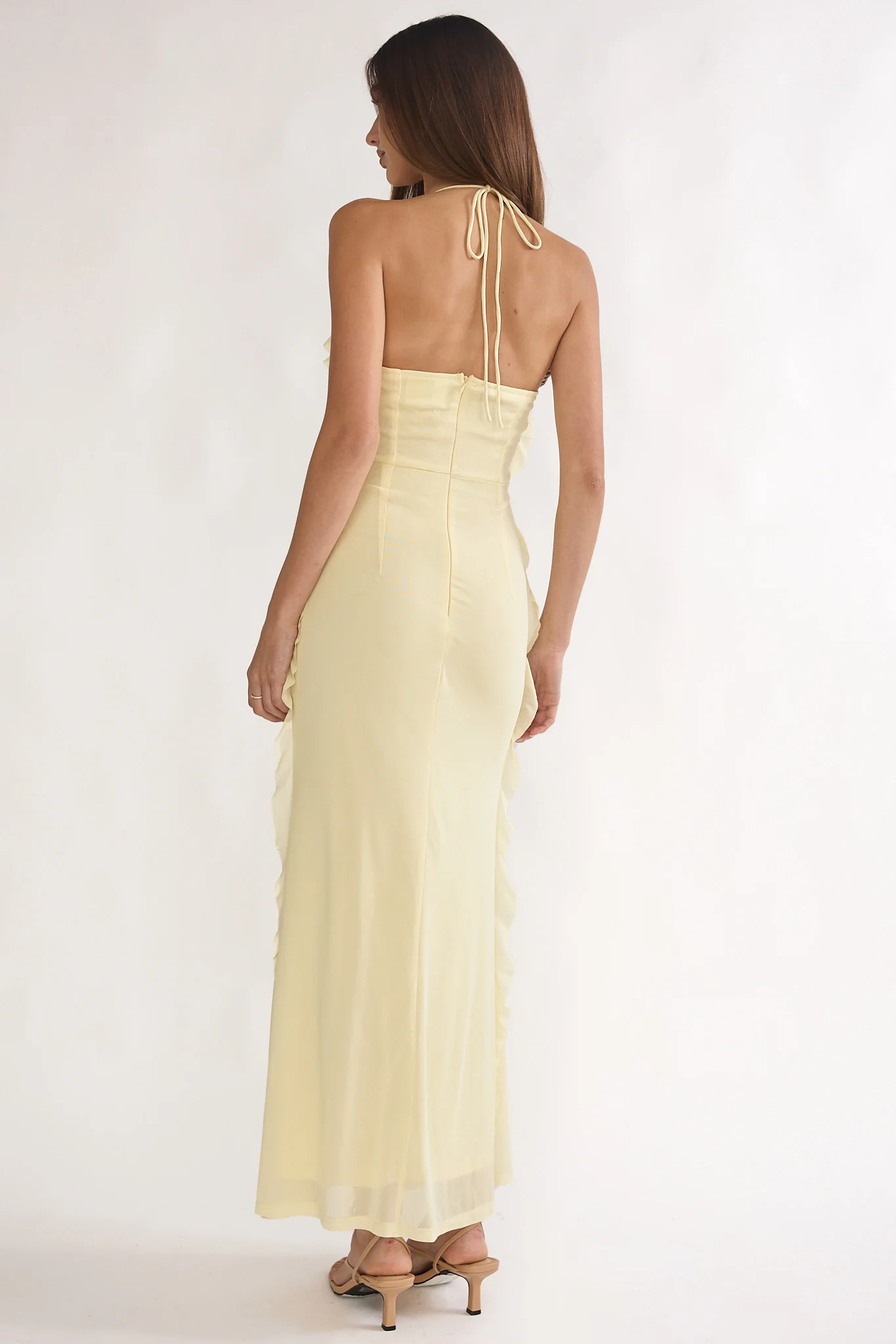 Collins Halter Ruffle Trim Maxi Dress Butter - luluinthesky