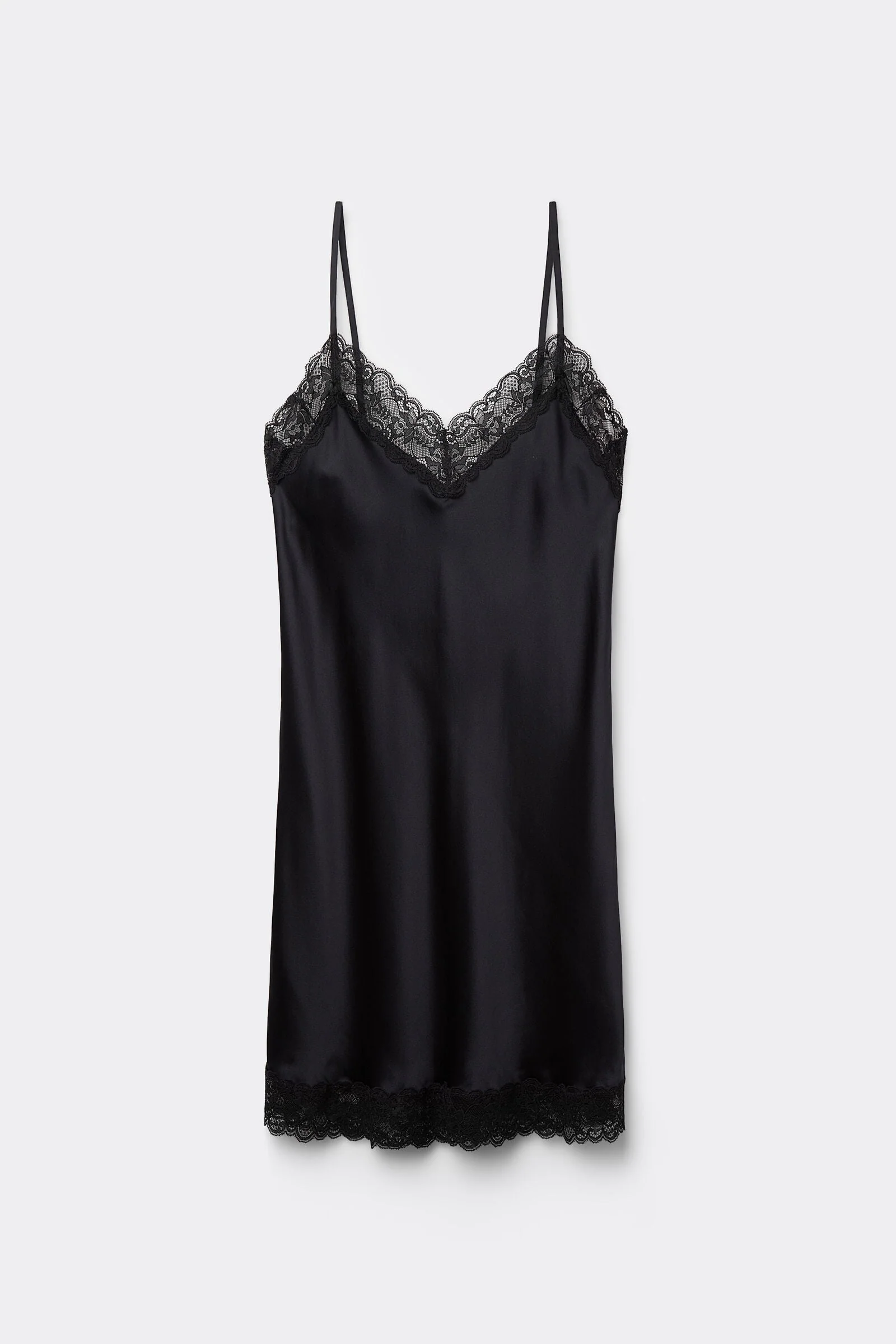 Silk Slip with Lace Insert Detail - Black
