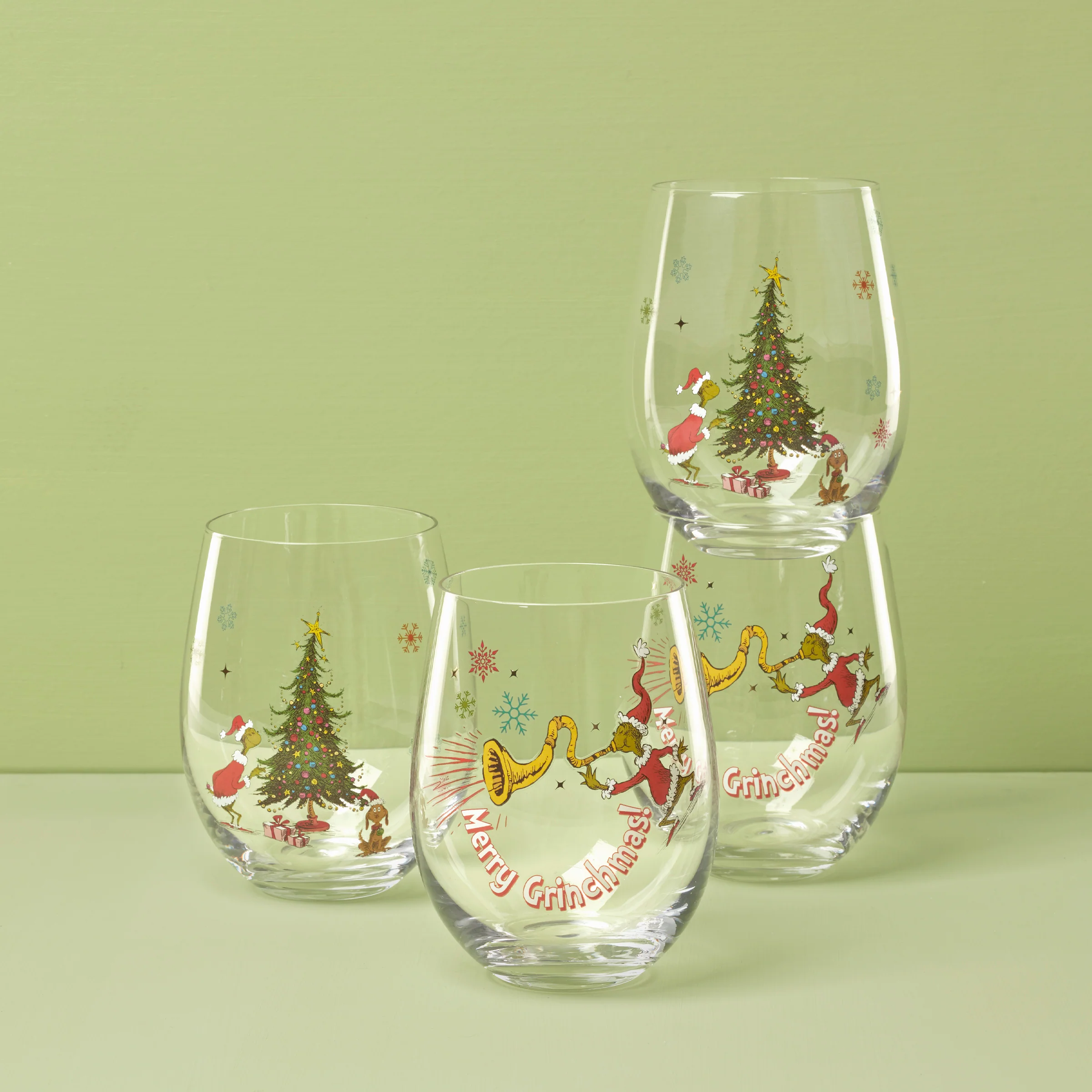 Merry Grinchmas Glass Tumblers, Set of 4