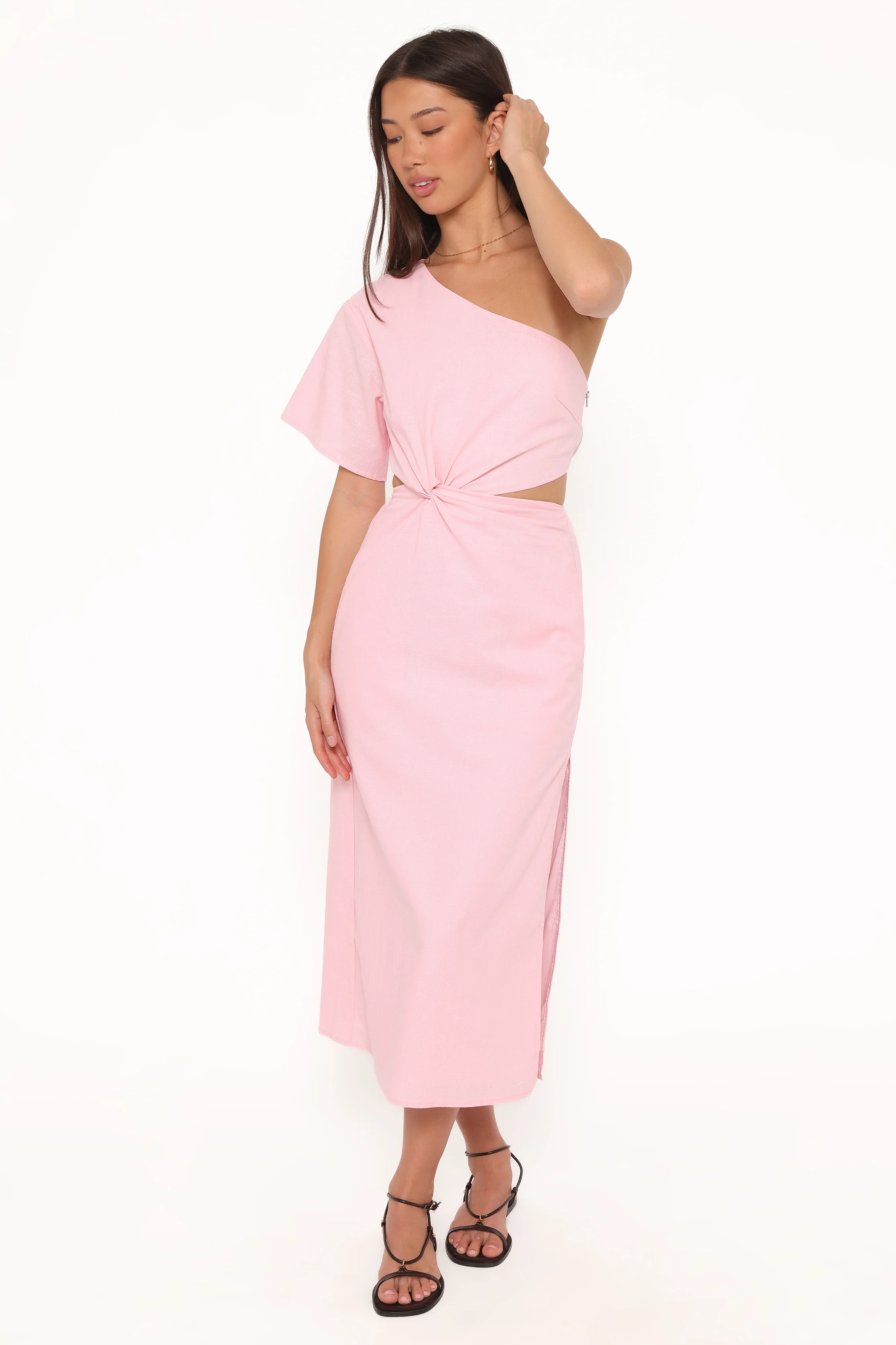 Samira One Shoulder Midi Dress - Pink