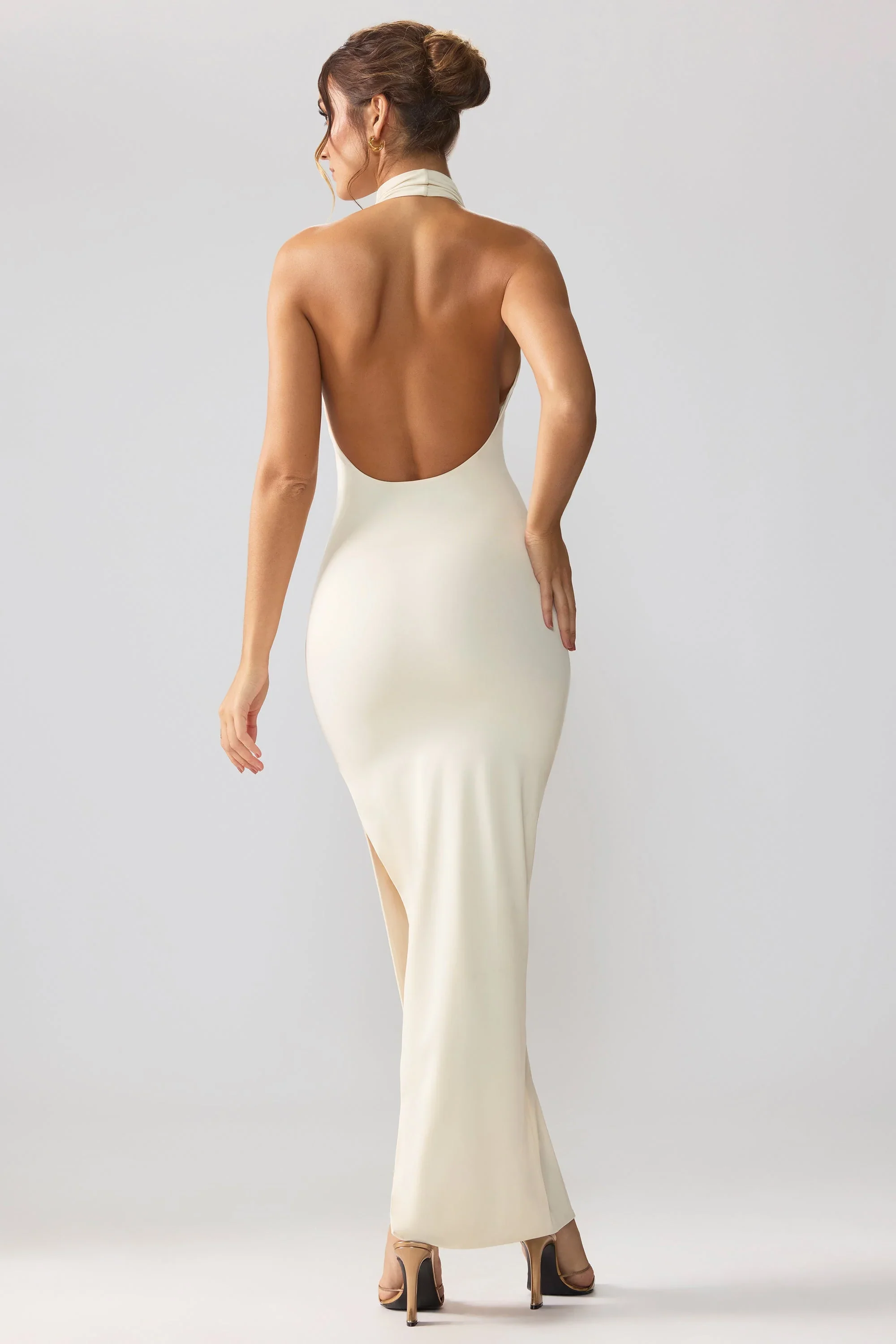 Jersey Cowl Neck Backless Maxi Dress in Ivory