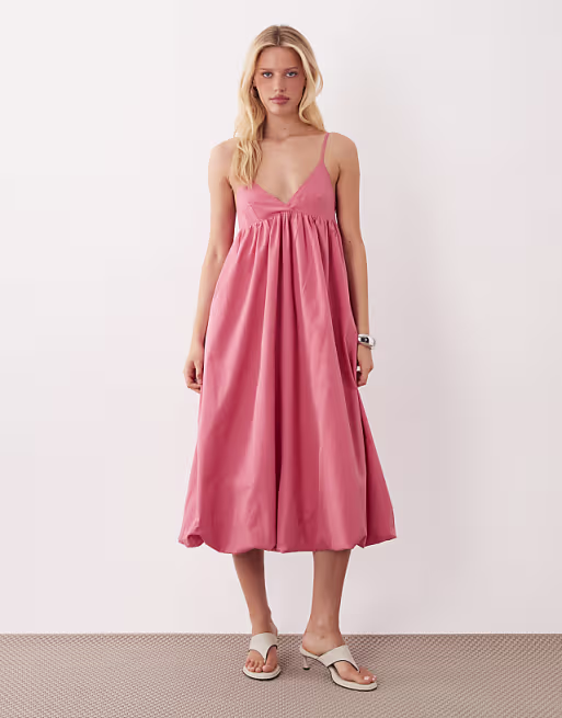 Ghospell Bodhi cami strap bubble hem midi dress in coral