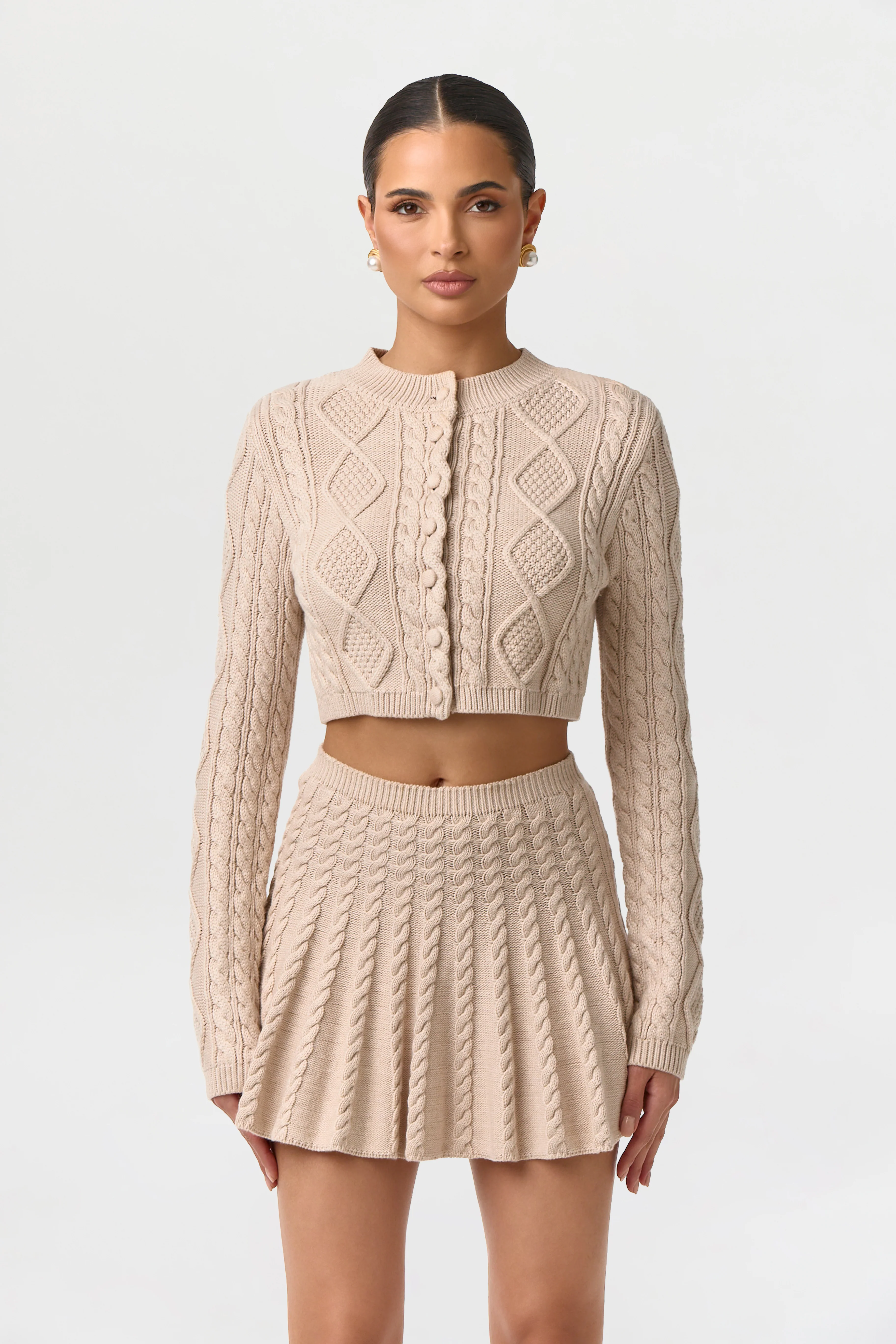 Cable Knit Pleated Mini Skirt