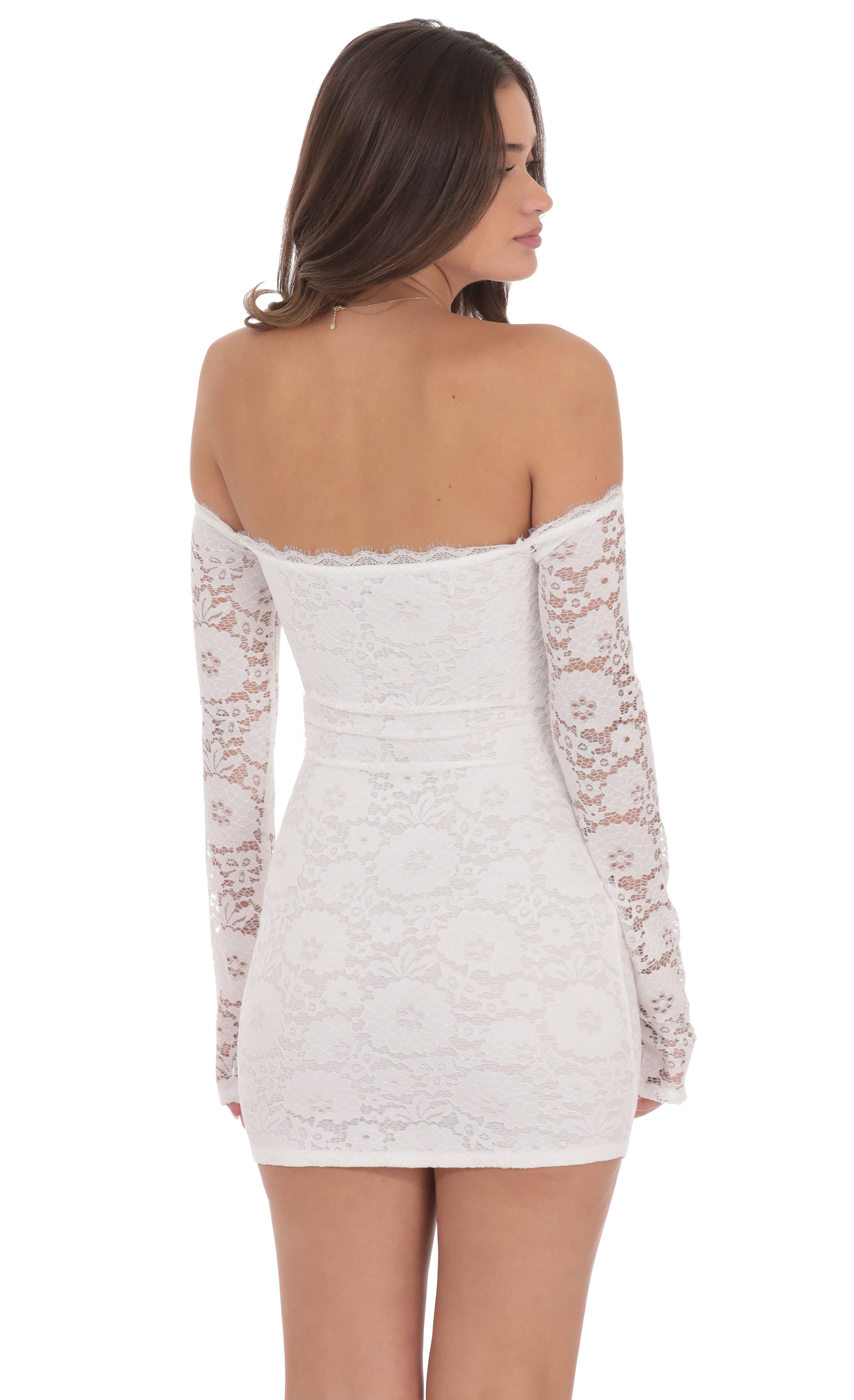 Lace Off Shoulder Bodycon Dress in White - luluinthesky