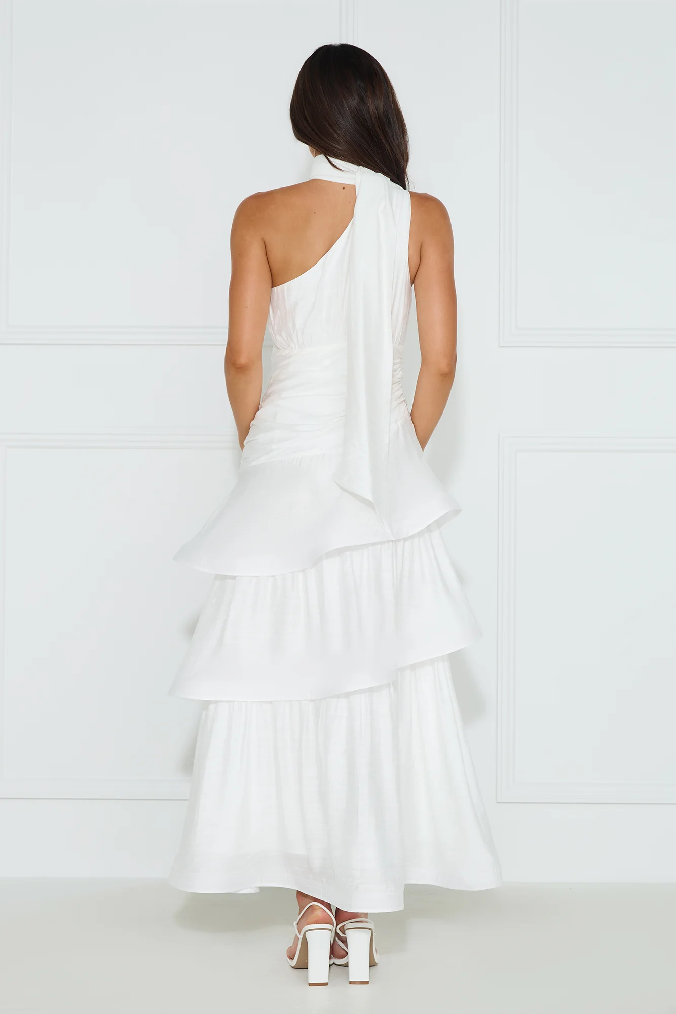 Cara One Shoulder Maxi Dress White - luluinthesky