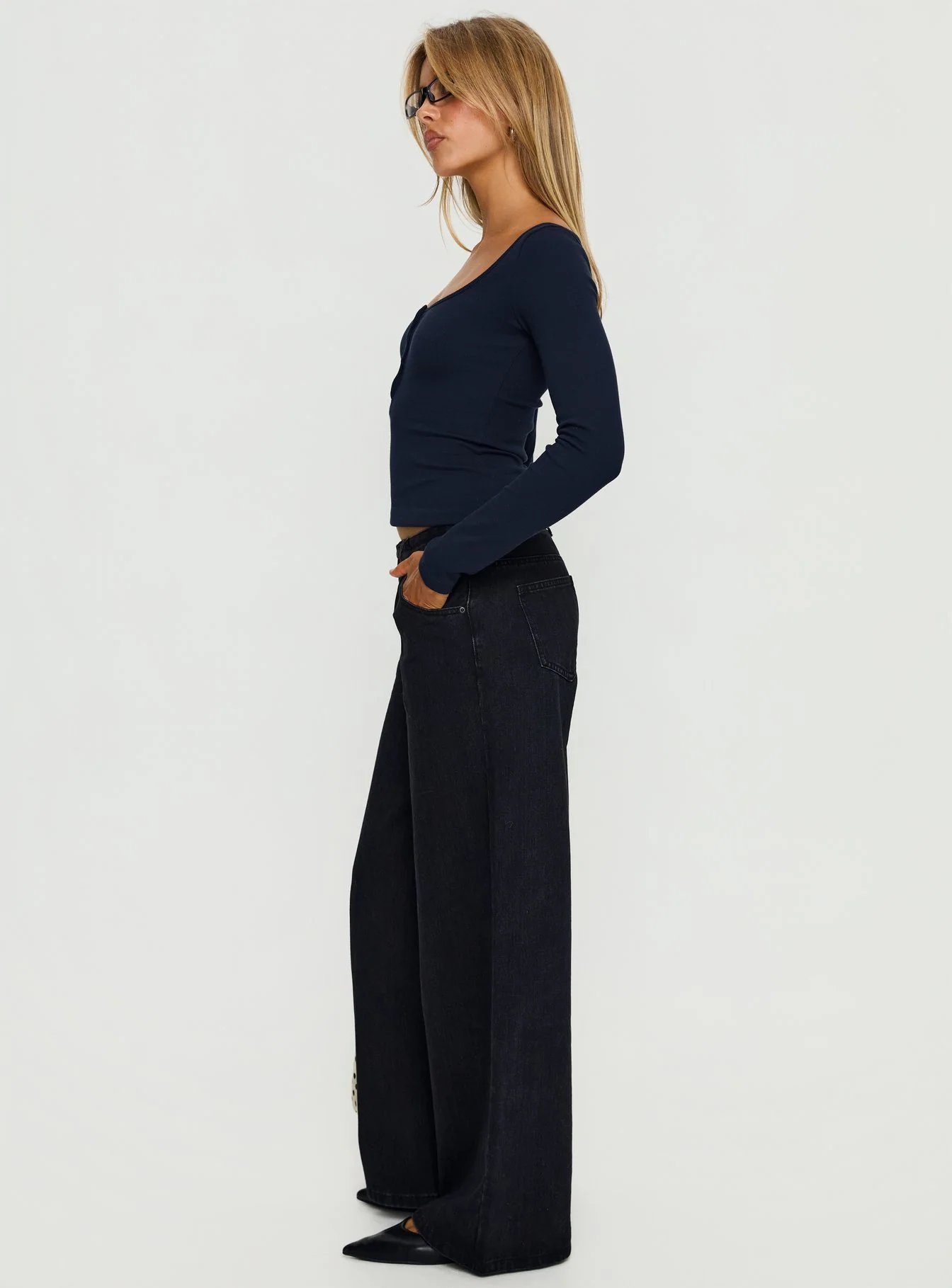 Supercut Low Rise Baggy Pleat Jeans Washed Black