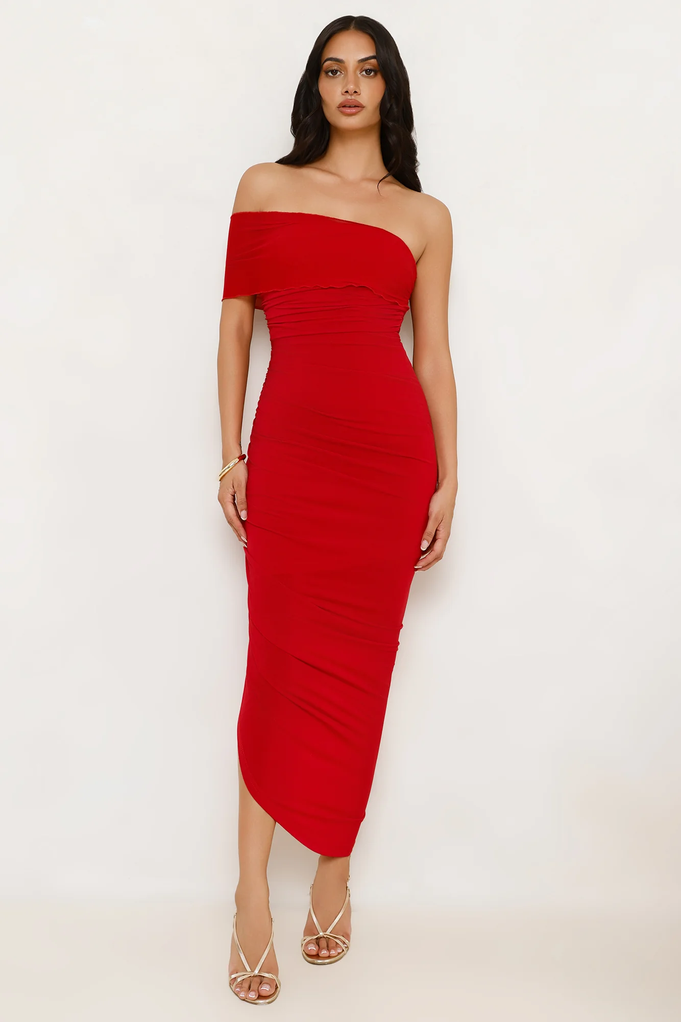 Plum Temptation Off Shoulder Midi Dress Red