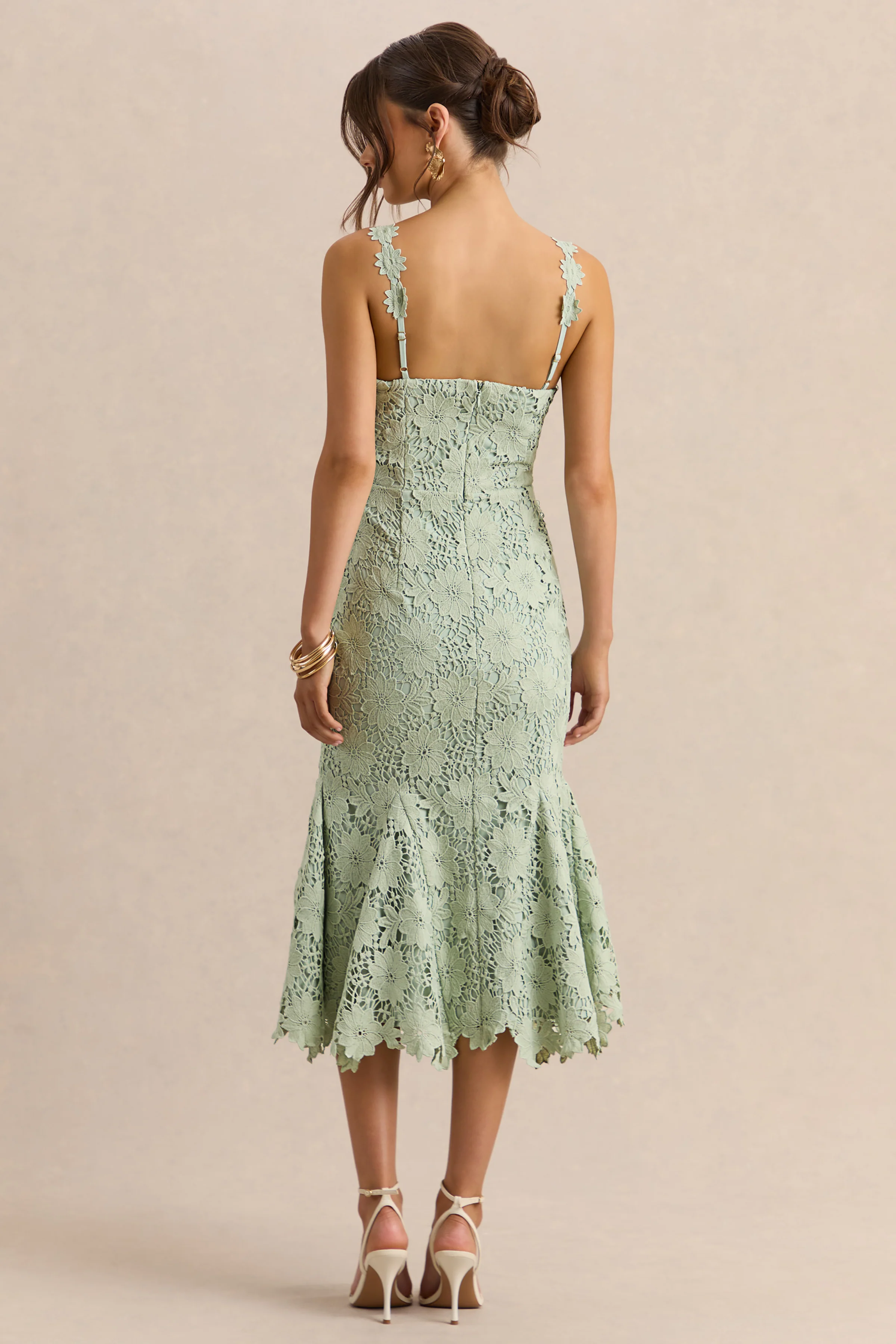 Melia | Sage Lace Scoop-Neck Midi Dress