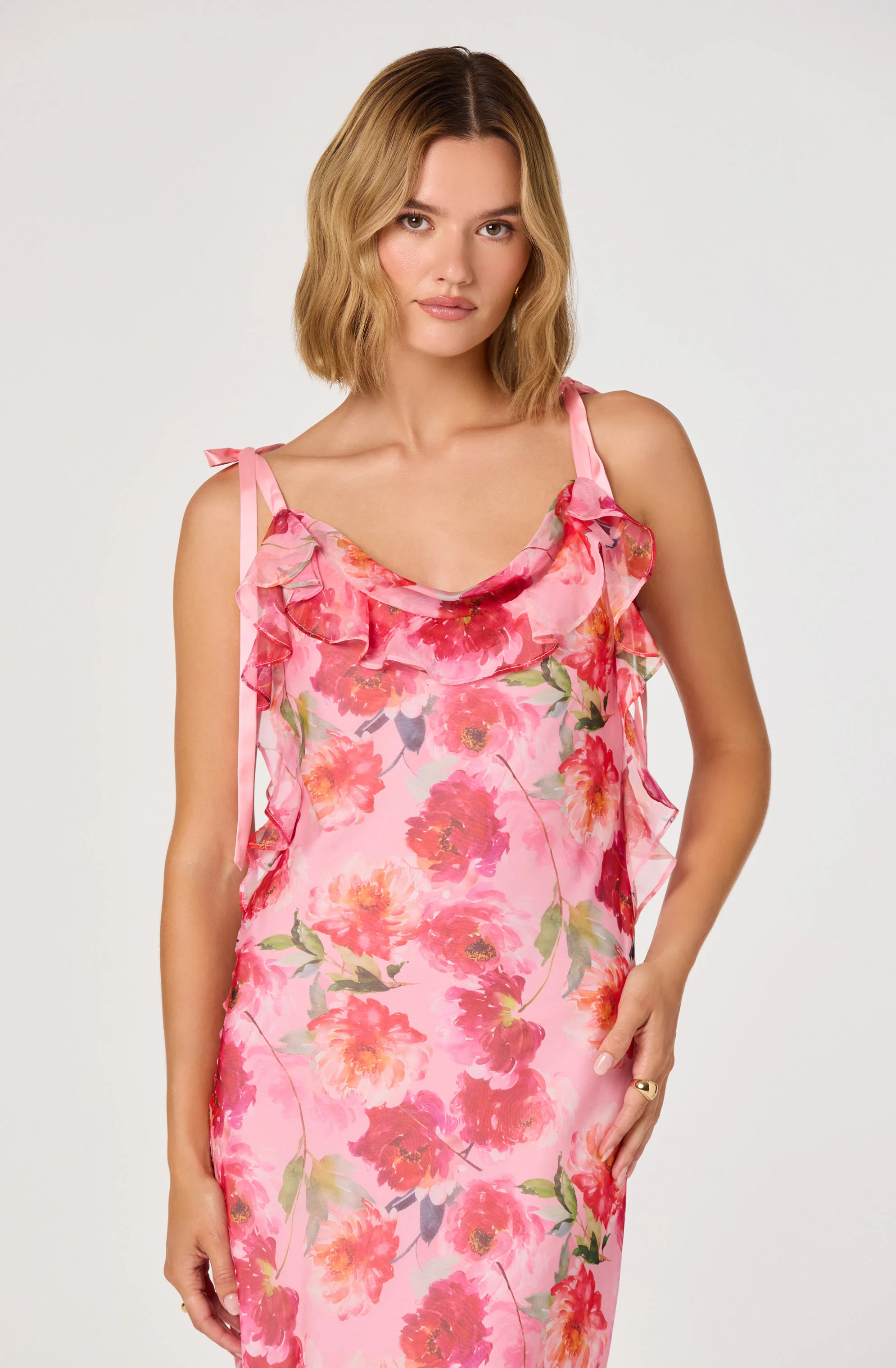 Nissa Floral Ruffle Midi Dress