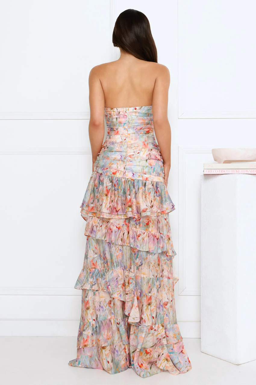 Secret Garden Chic Strapless Maxi Dress Print - luluinthesky