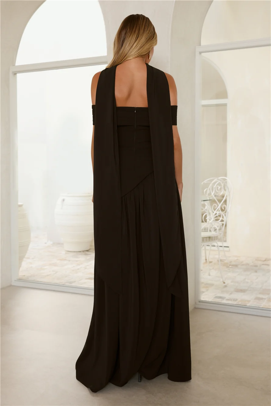 Midnight Elegance Off Shoulder Maxi Dress Black
