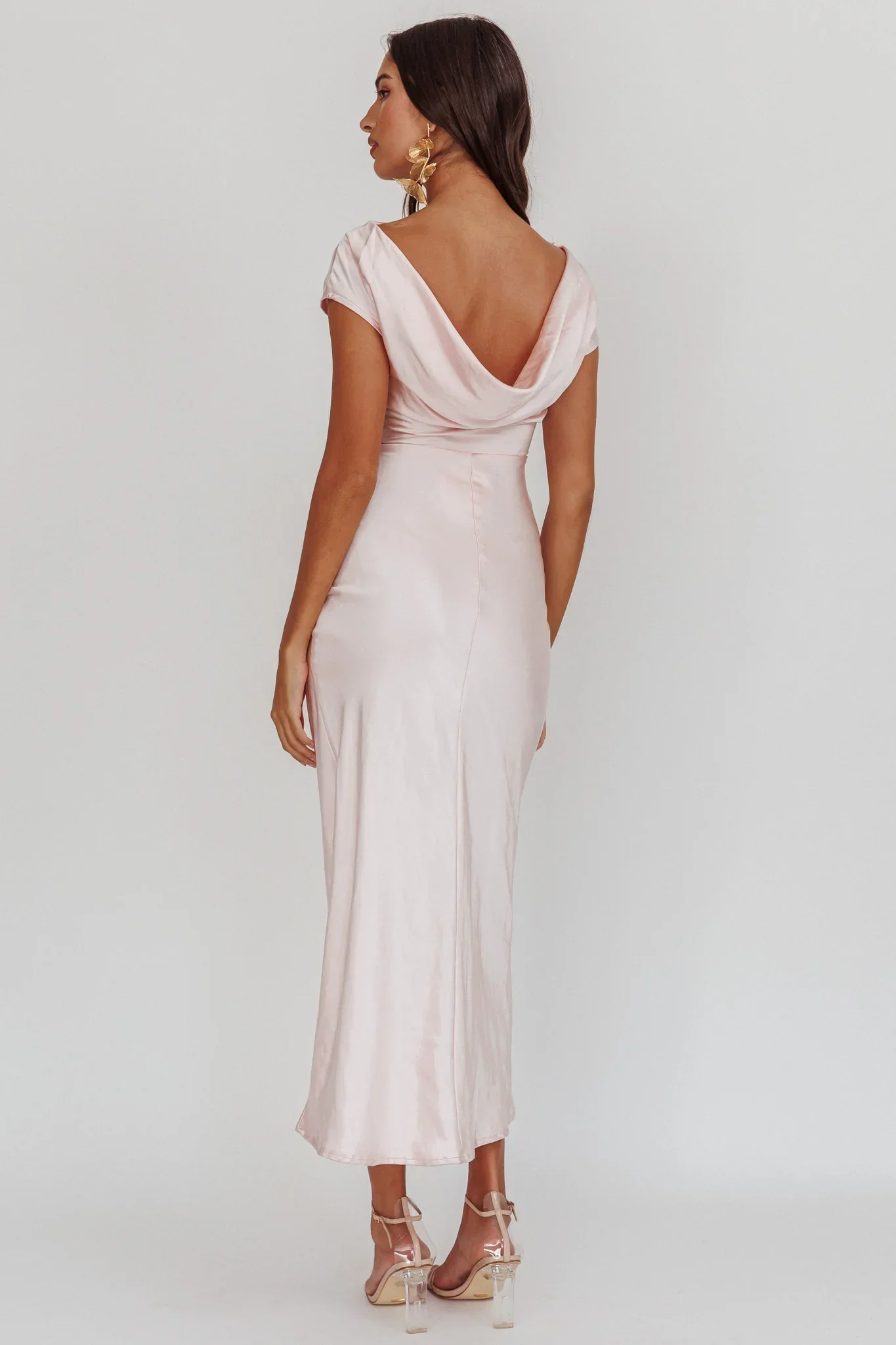 Loveland Cap Sleeve Cowl Back Midi Dress Blush - FASHION NOB