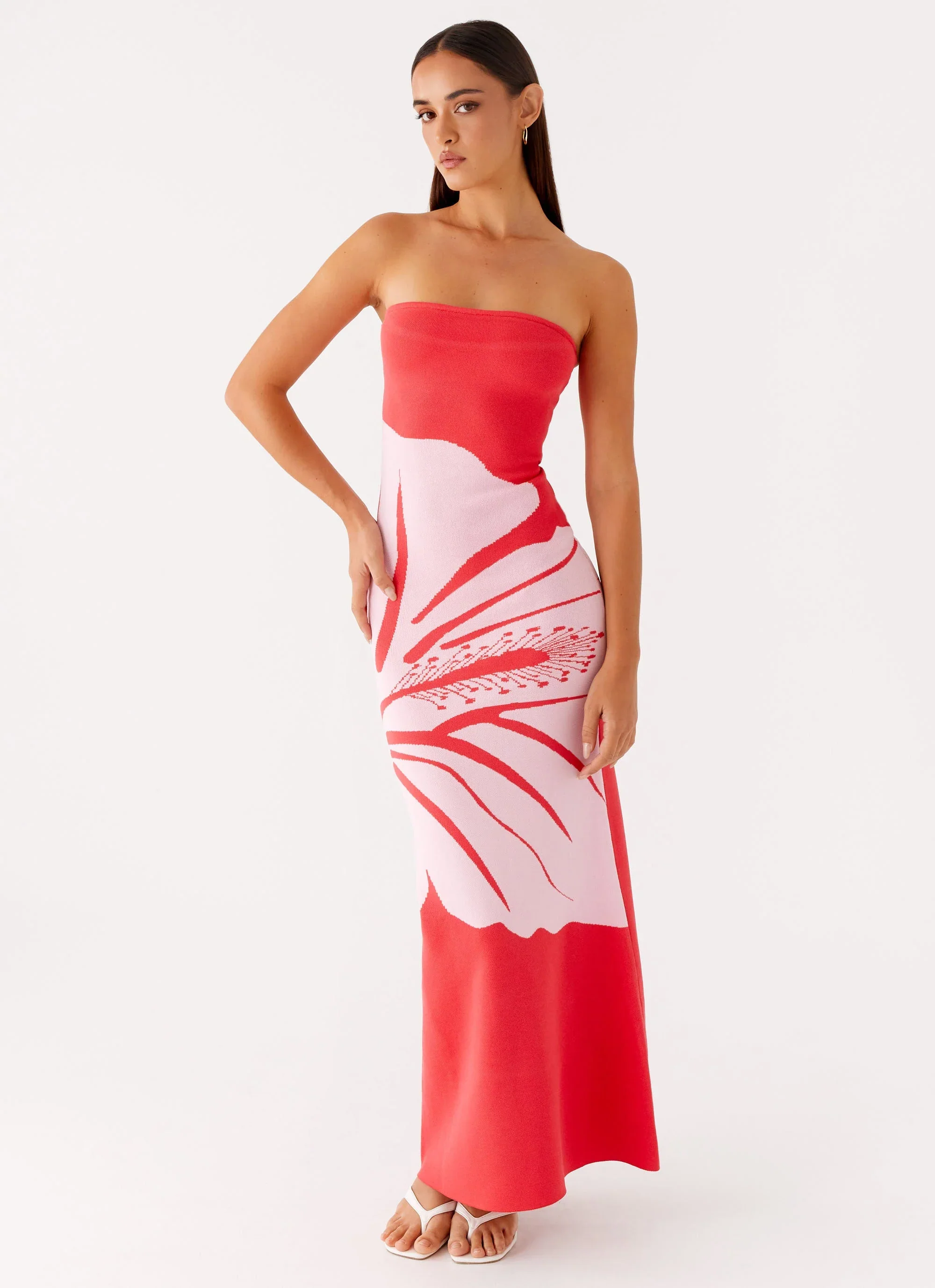 Jala Strapless Knit Maxi Dress - Red Floral