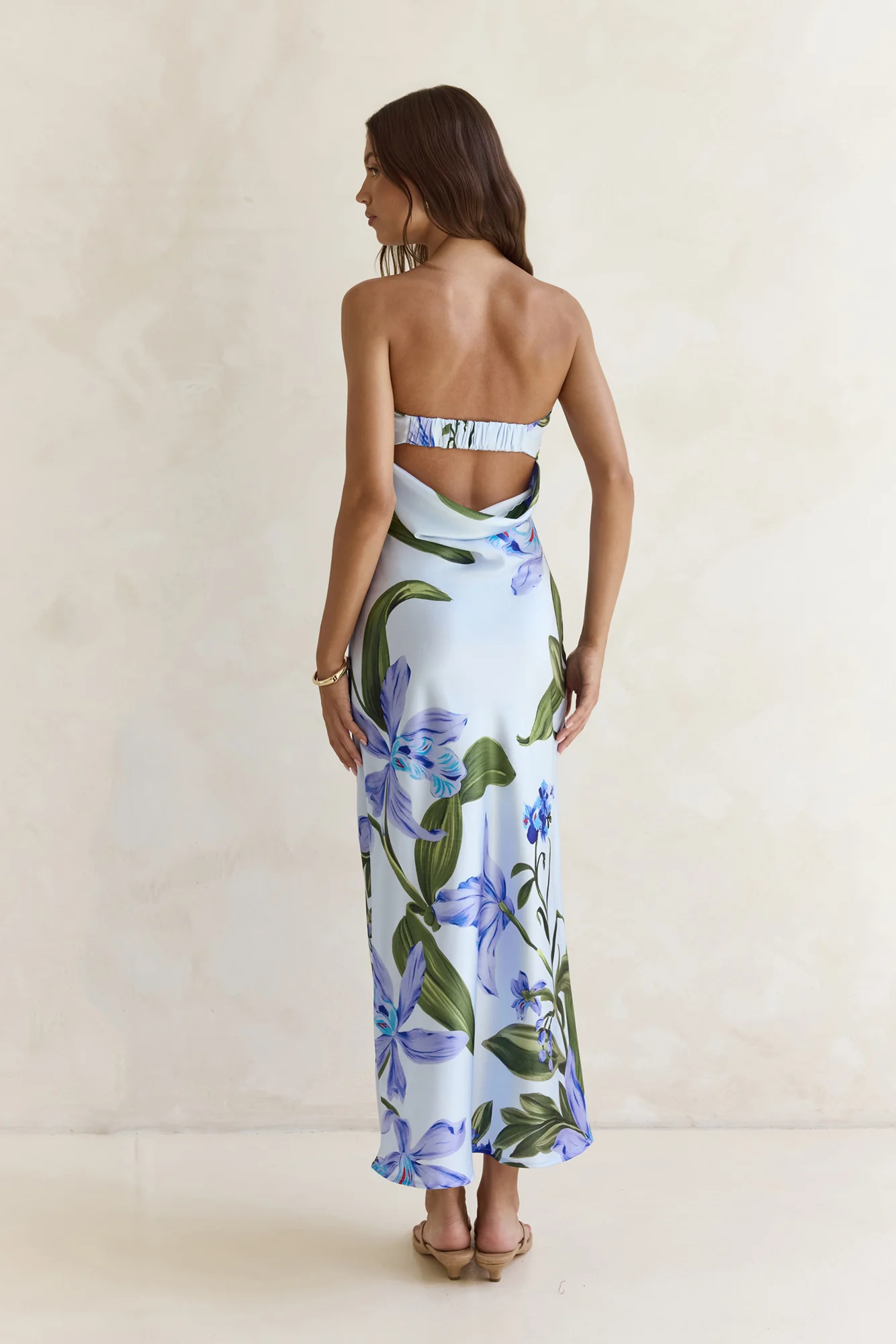 Bells Of Spring Satin Strapless Maxi Dress Blue - luluinthesky