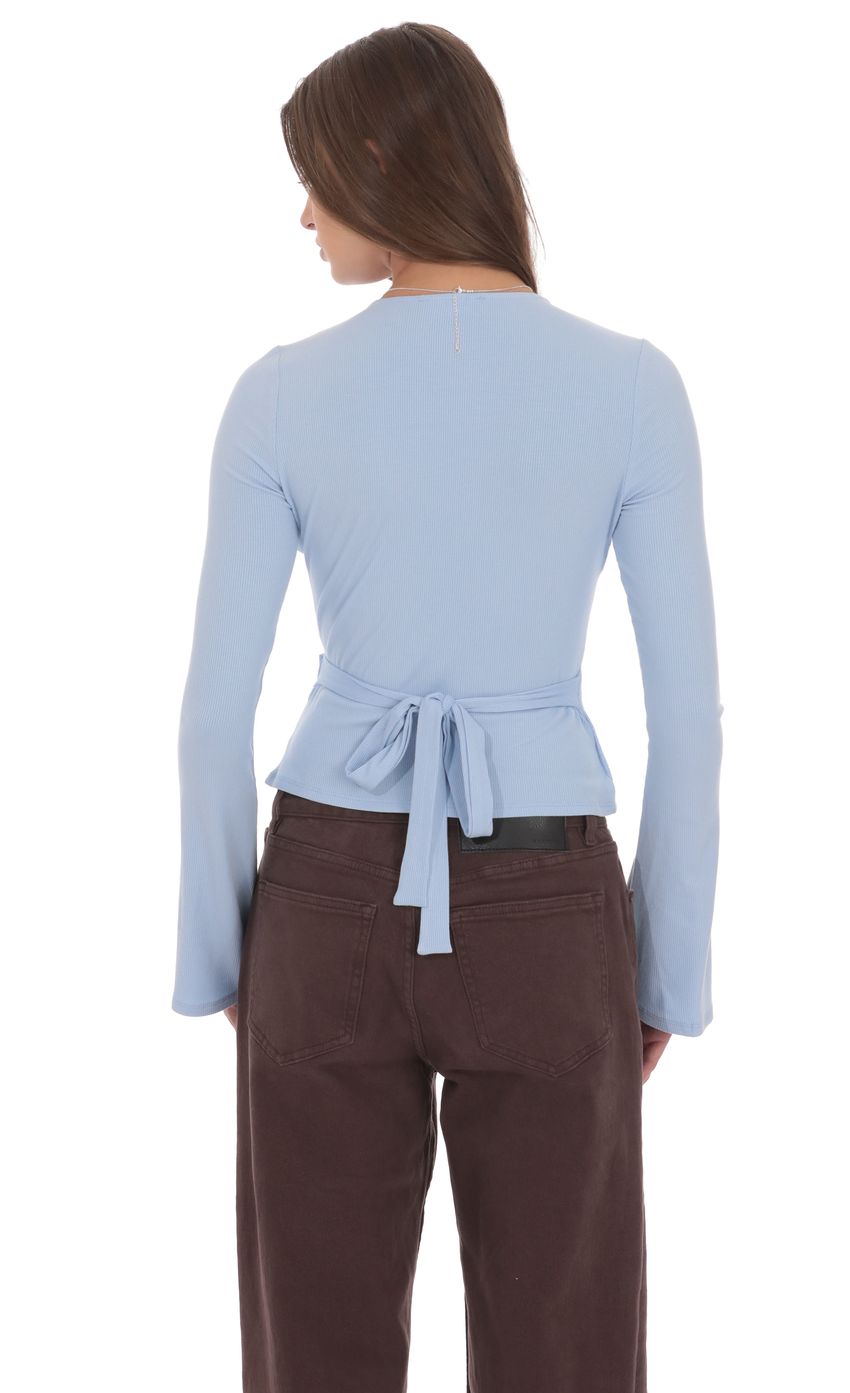 V-Neck Overlap Top in Light Blue