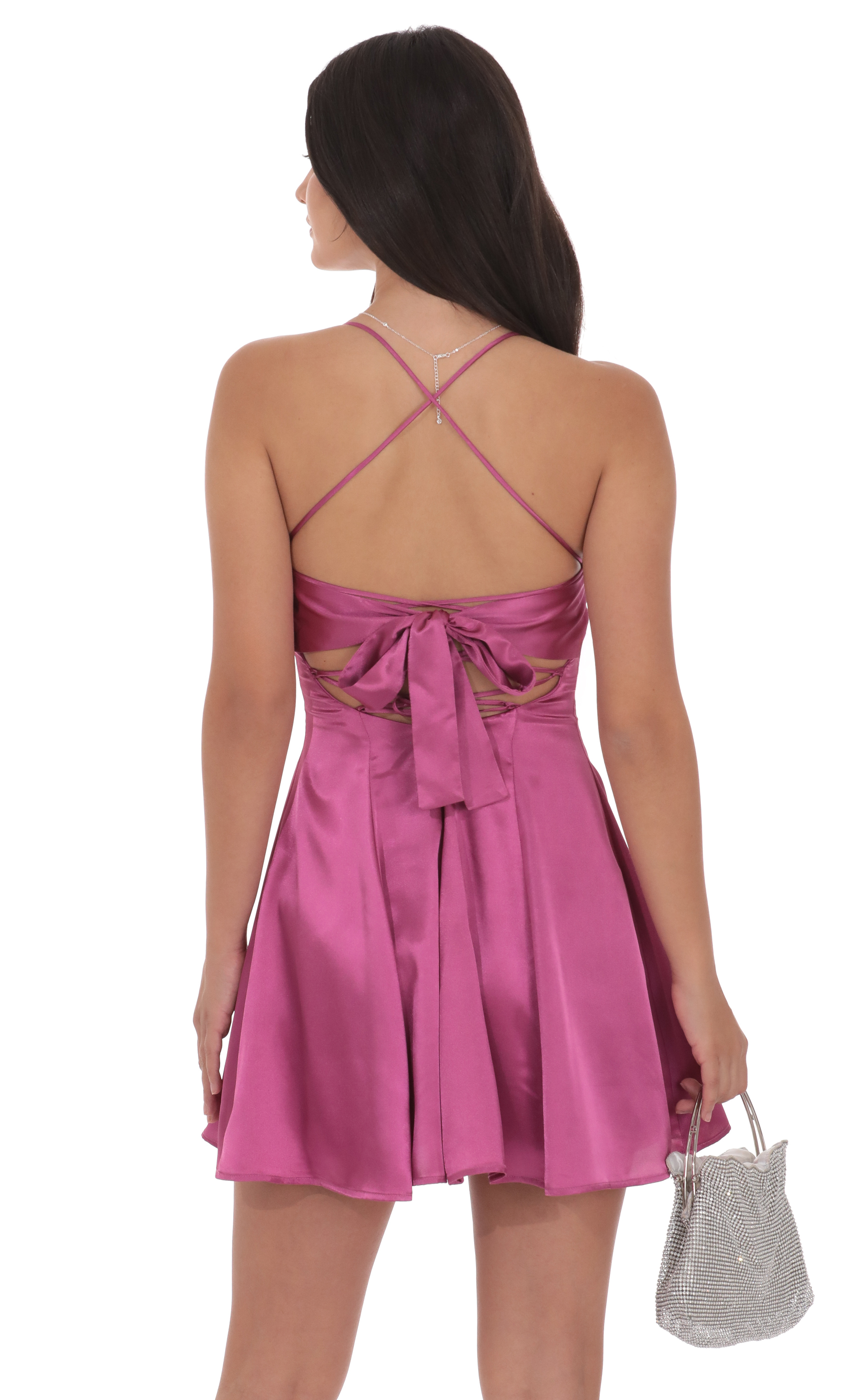 Satin Draped A-Line Dress in Magenta - luluinthesky