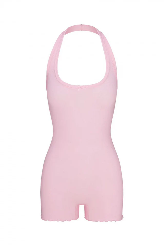 SKIMS Logo Pointelle Halter Onesie