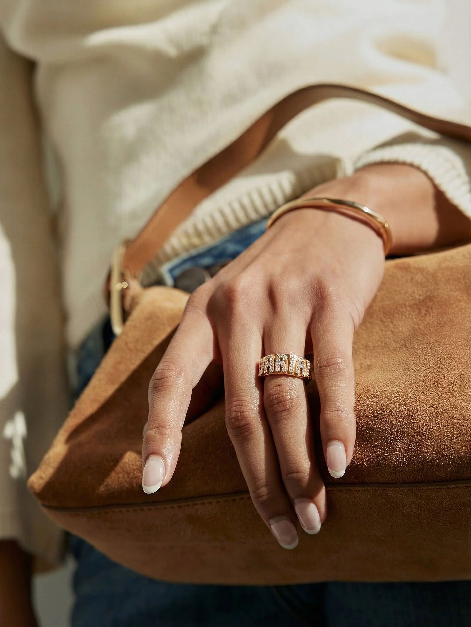 14K Gold Cigar Band Custom Ring - Gold/Pavé