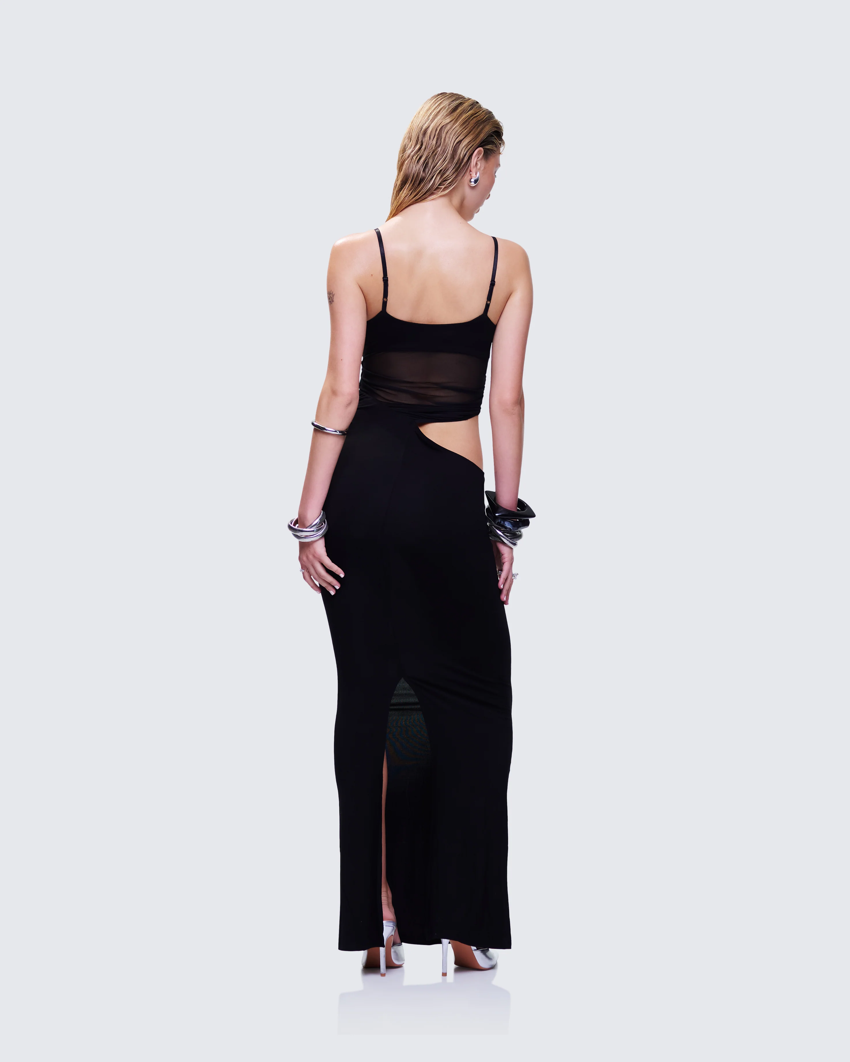 Philomena Black Mesh Window Maxi Dress