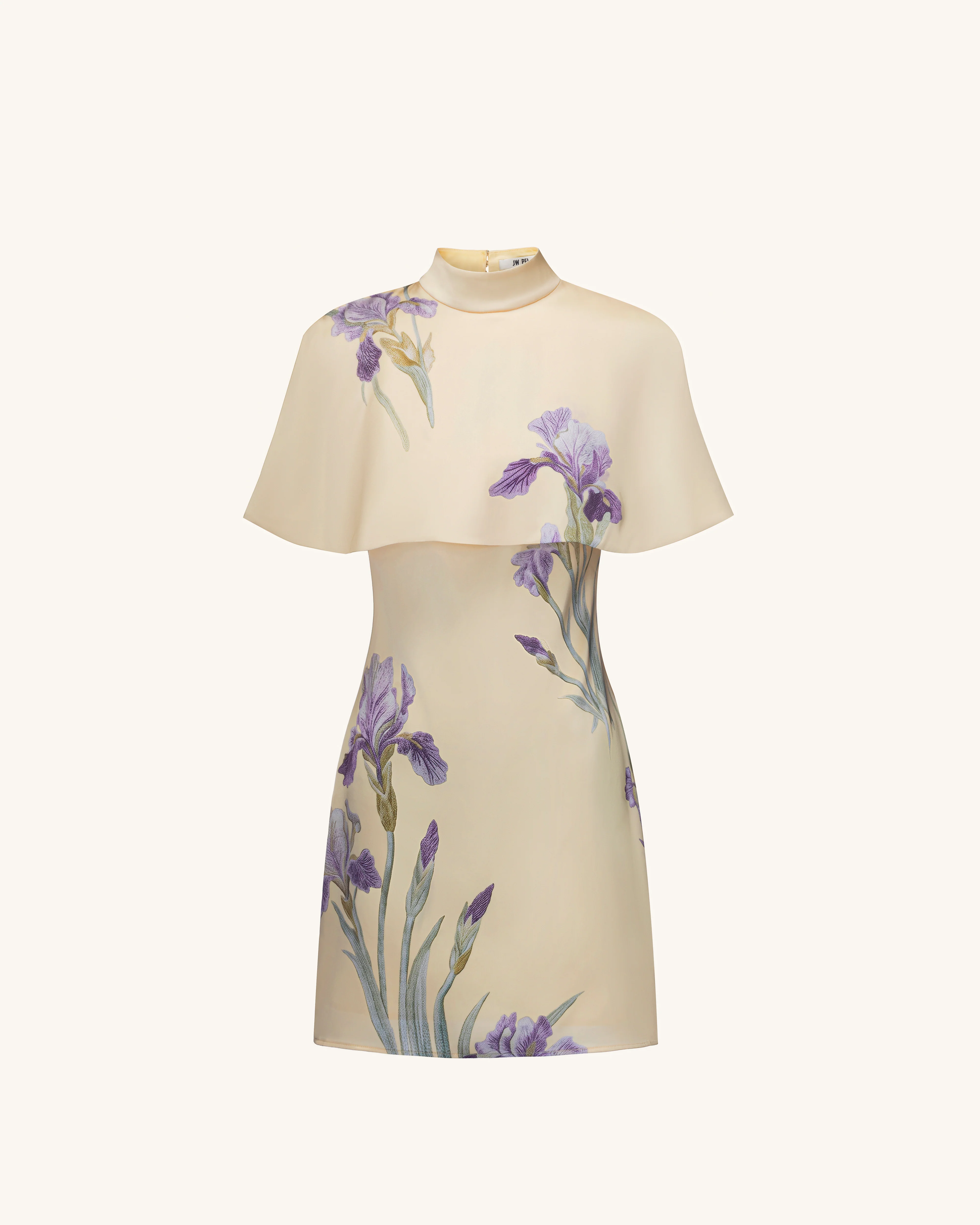 Iris Print Cape Overlay Mini Dress - Soft Yellow - FASHION NOB
