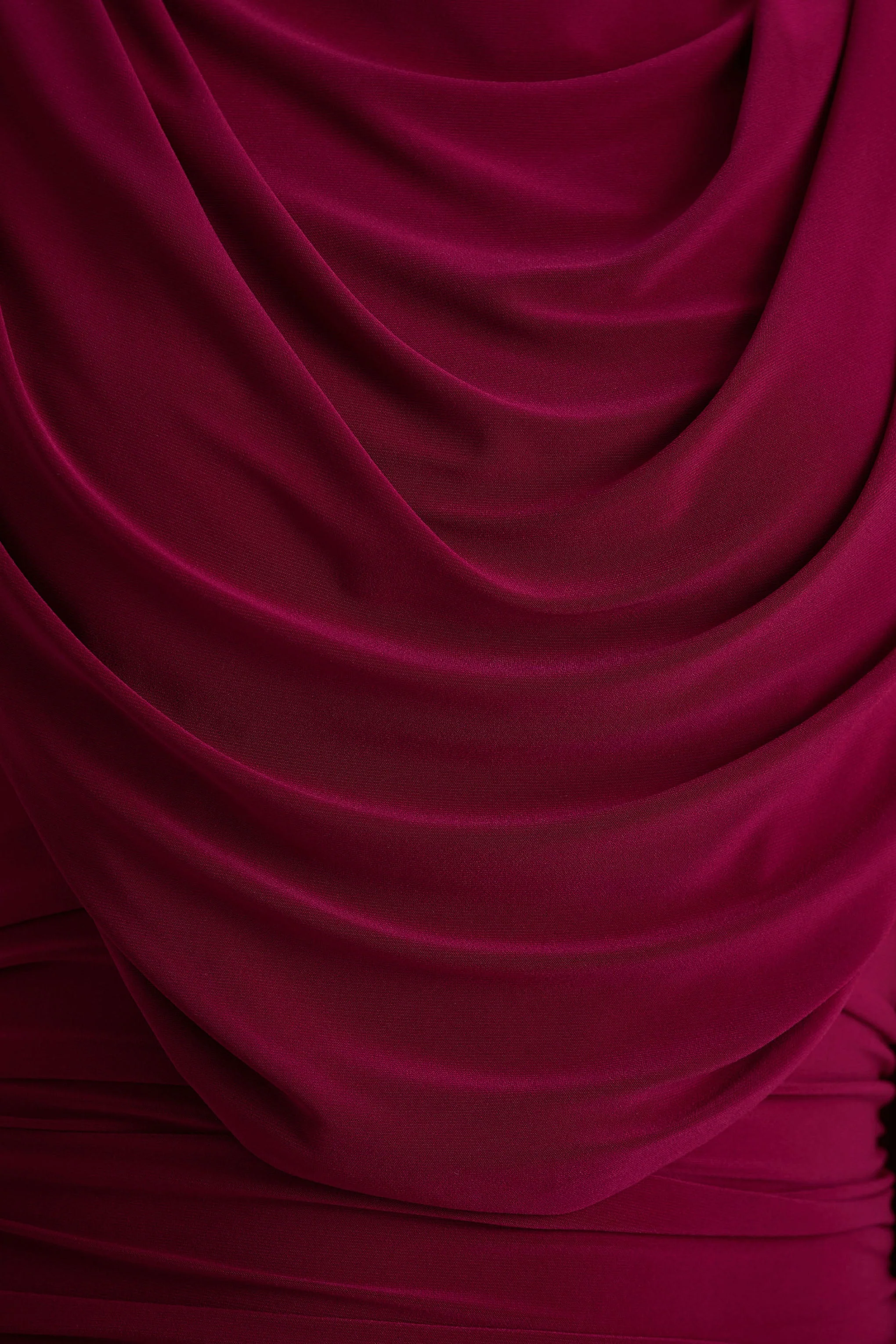 Wanderer | Burgundy Crew-Neck Midi Dress With Draped and Ruched Detailing