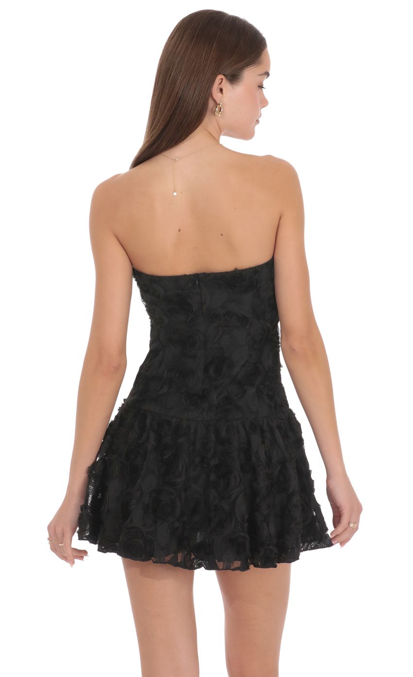 Strapless Rosette Mini Dress in Black