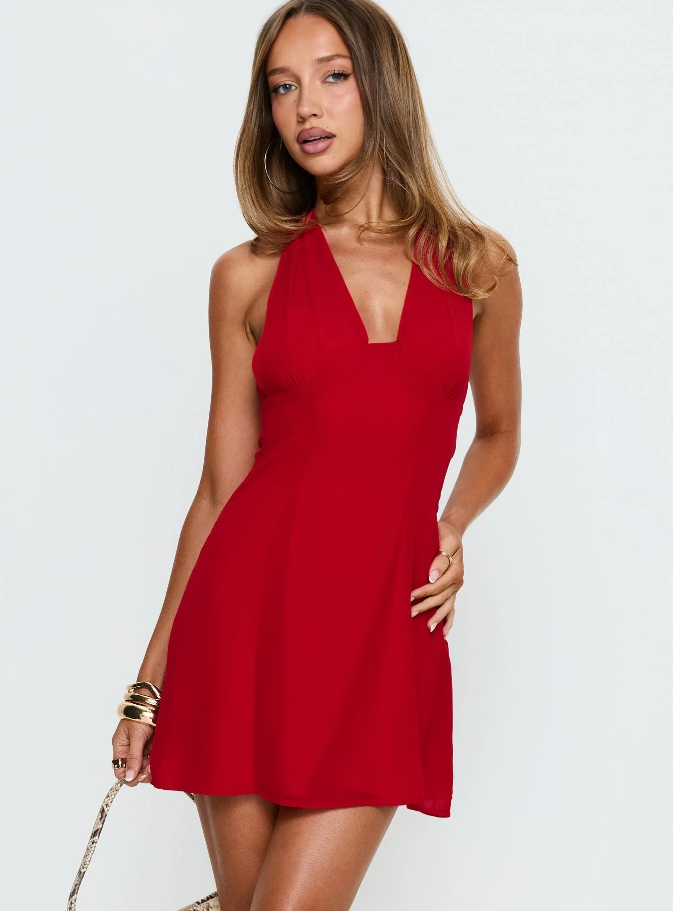Oneida Halter Mini Dress Red