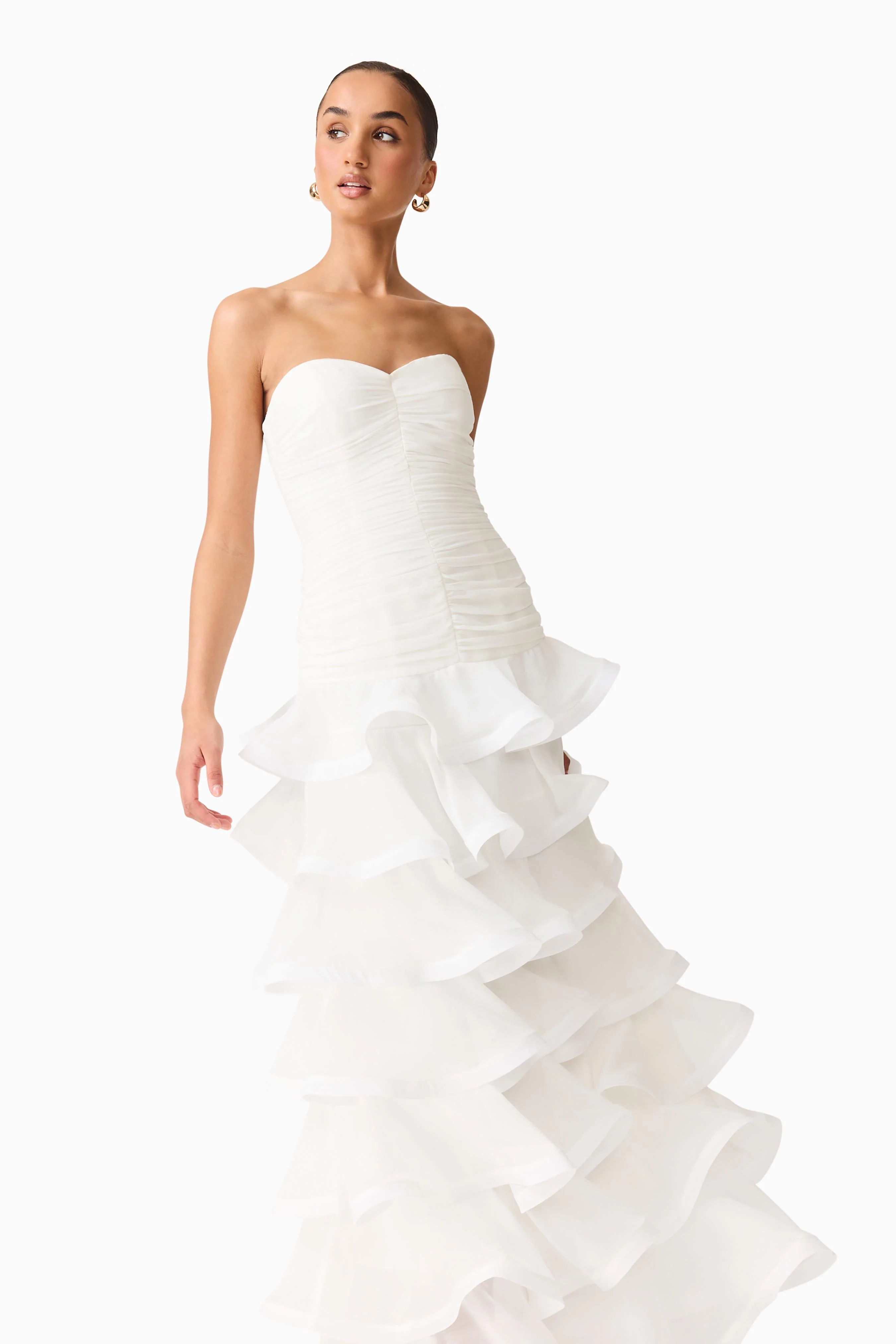 Evelin Tiered Gown in White