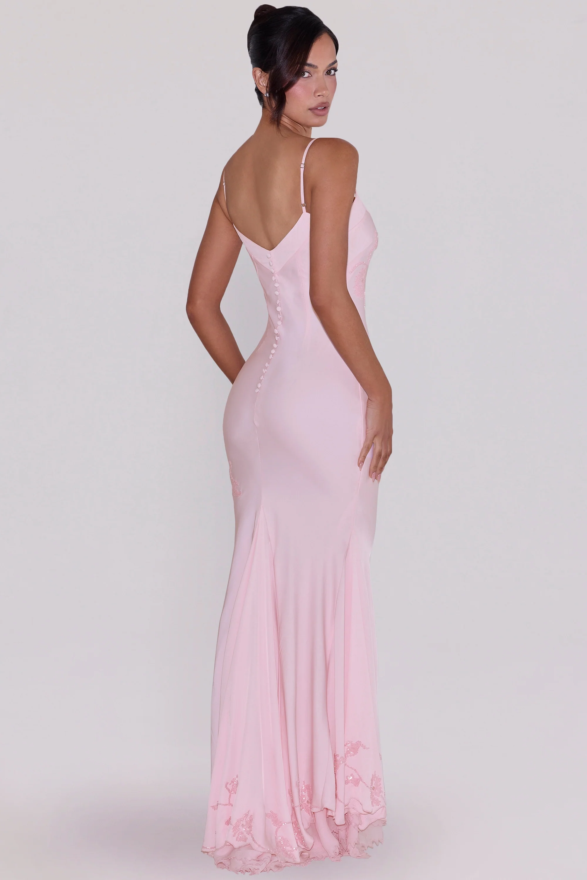 pink hand beaded embellished satin maxi dress - luluinthesky