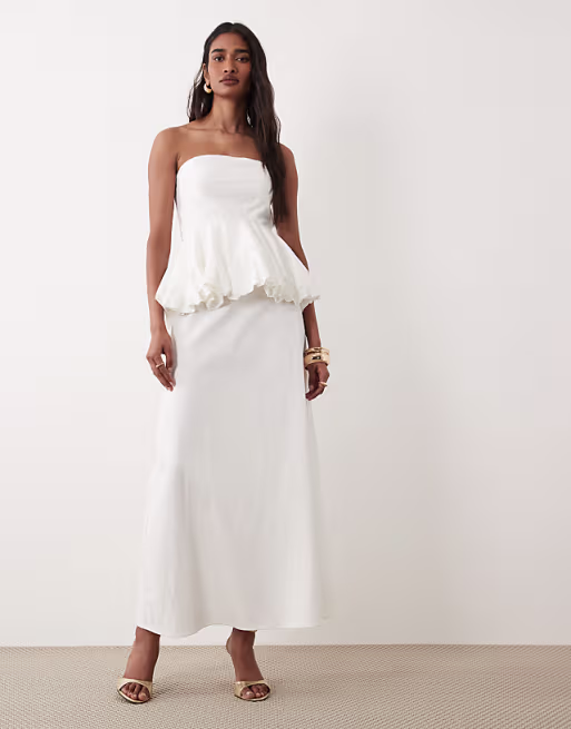 4th & Reckless cotton bandeau peplum waist detail maxi dress in white