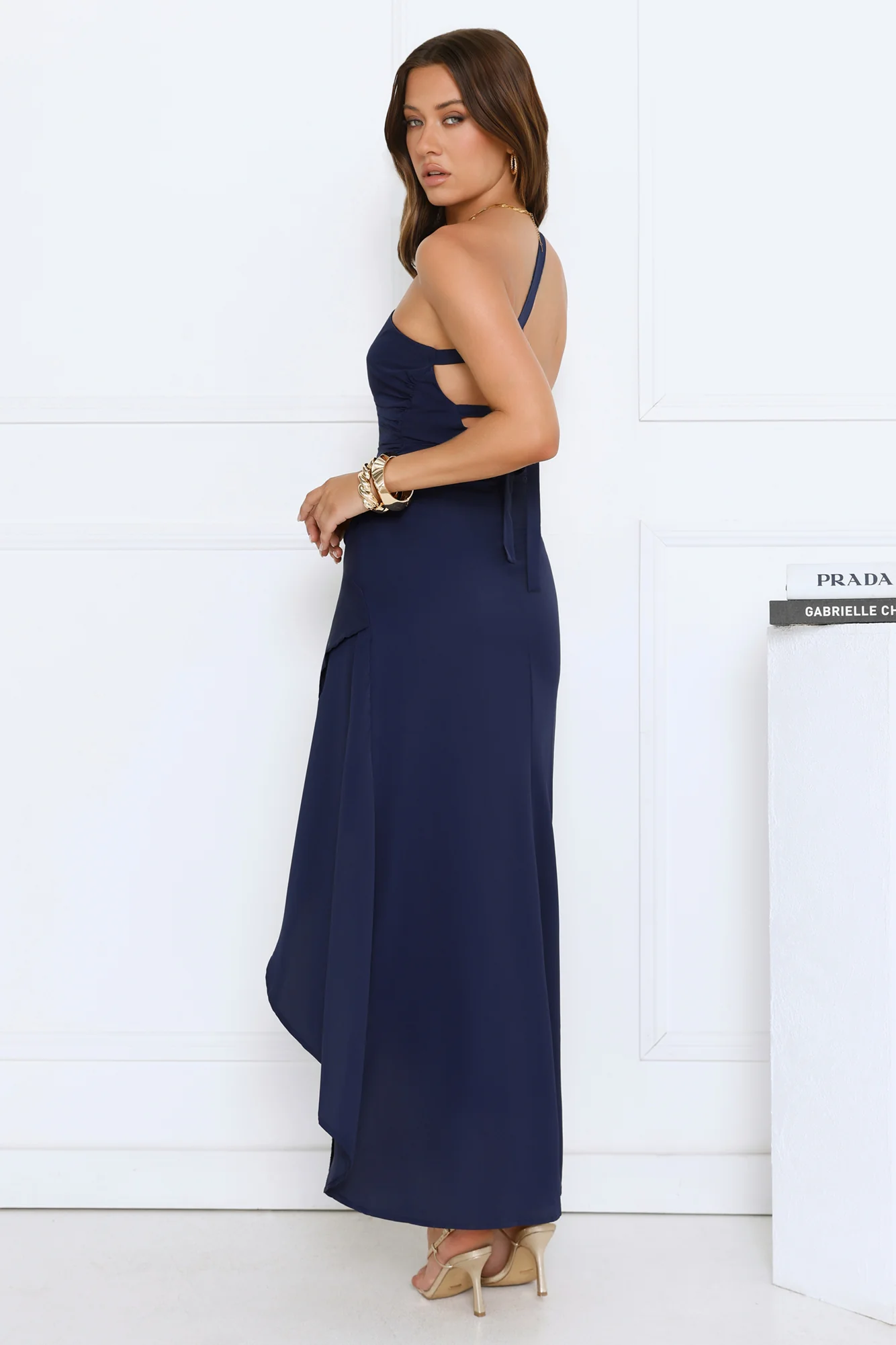 Rule Breaker One Shoulder Midi Dress Navy